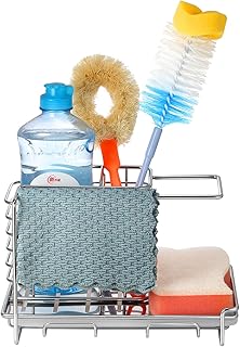 MaxHold Organisateur d'évier en acier inoxydable, porte-éponge rangé, panier à outils pour porte-ustensiles avec plateau de vidange