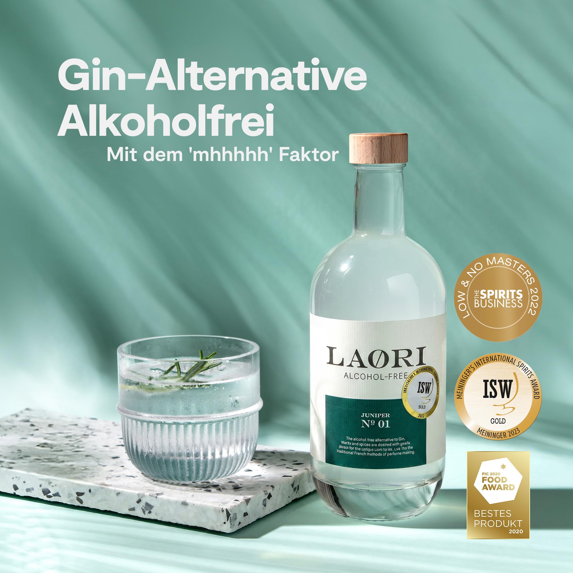 Laori Juniper No 1 | Alkoholfreie Alternative zu Gin | Natürliche Botanicals | Frei von künstlichen Aromen | Vegan & Zuckerfrei | Mild-würzige Frische | 500 ml