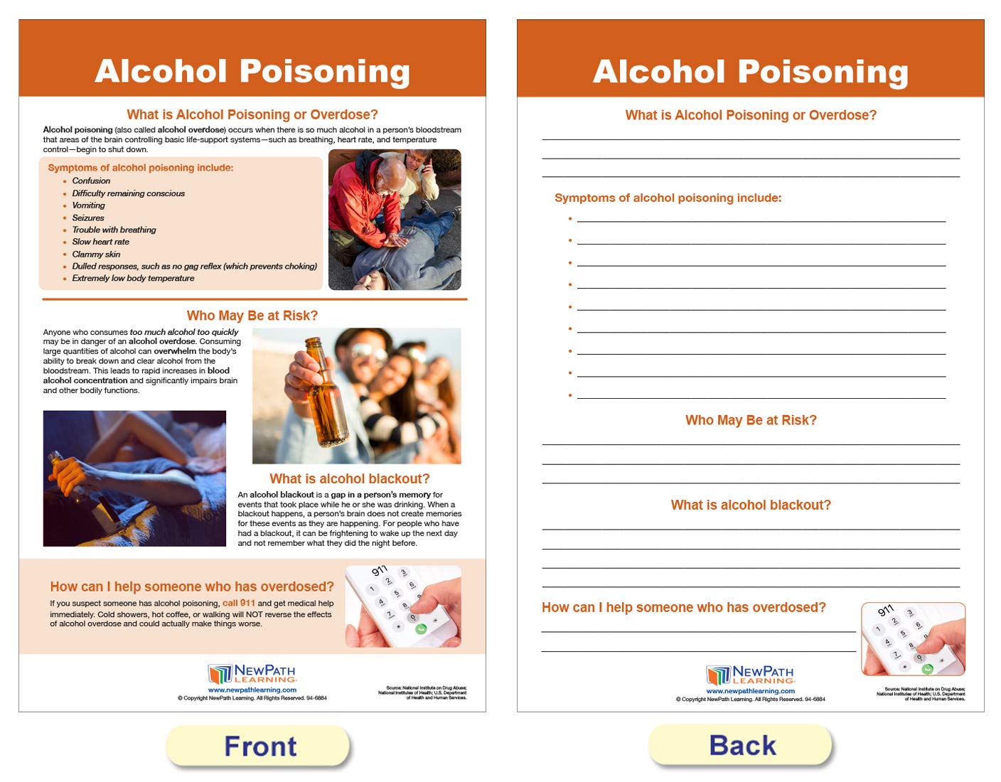 NewPath Learning Alcohol Abuse & Addiction Bulletin Board Charts, Set/7 - Laminated, Double-Sided, Full-Color, 12" x 18" (96-6006)