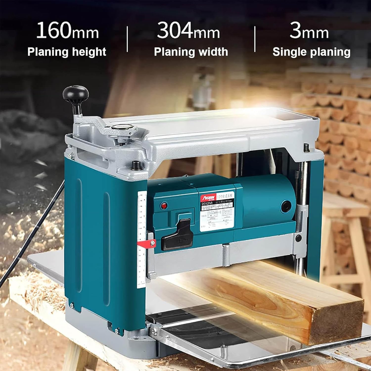 Power Benchtop Planers, 1850W 15AMP Worktable Thickness Electric Planer, 6m/min Planing Speed for Wood Cutting Woodworking and DIY