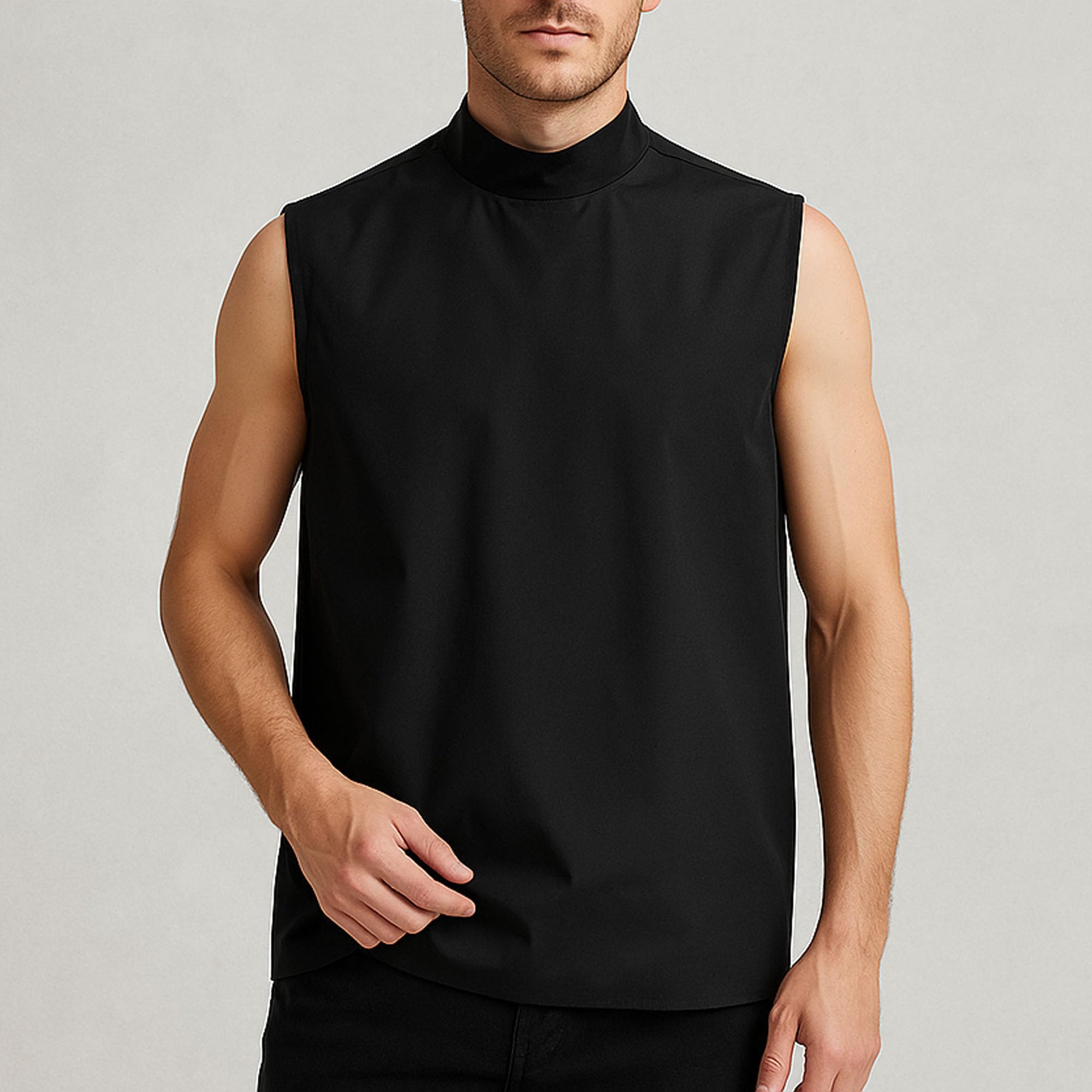 Débardeur pour homme à col montant et boucle - Style streetwear - Couleur unie - Tendance - Sans manches