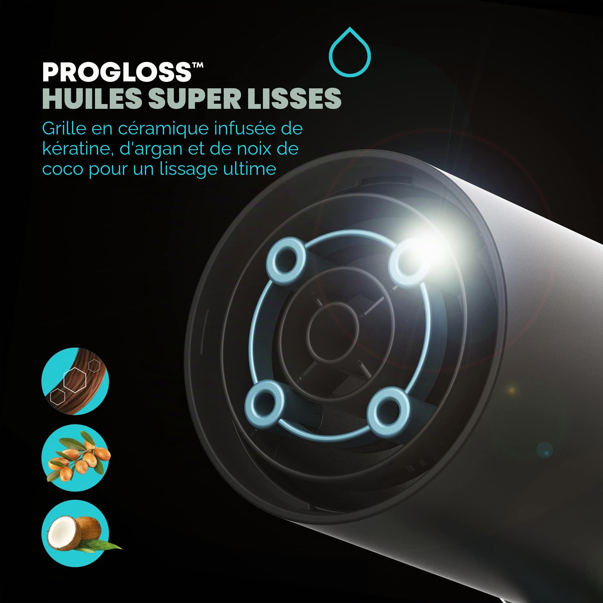 REVAMP Progloss 3800 Sèche-Cheveux Quadri-Ionique| Léger avec Embout Concentrateur et Volumateur | Pour lisser ou boucler |Infusé D’Huiles pour Des Cheveux Brillants et Soyeux | Noir/Bleu