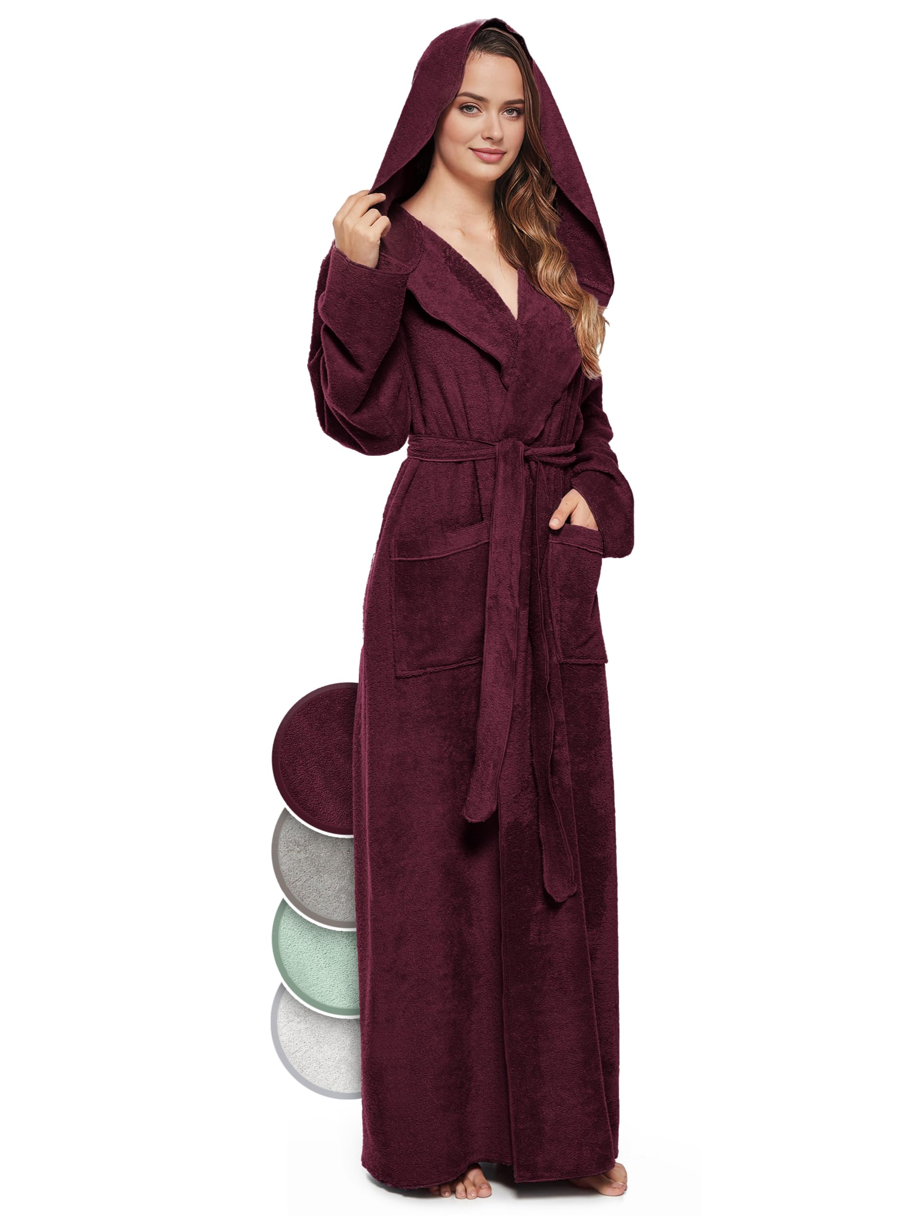 jazzylab Accappatoio da donna con cappuccio | extra lungo e leggero | 100% cotone spugna | certificato OEKO-TEX