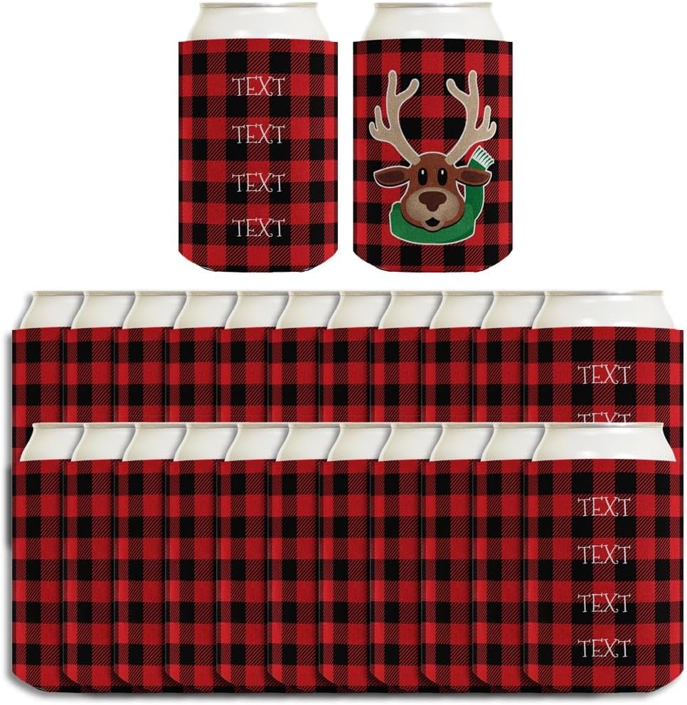 Reindeer Christmas Decoration Red and Black Plaid Background with Reindeer 24-Pack Personalized Can Drink Thermocoolers Party Pack
