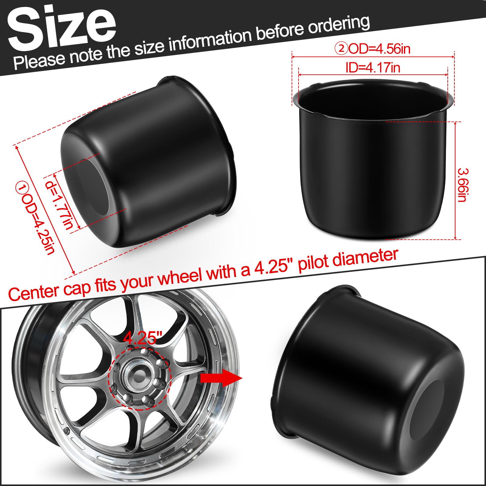 Snapklik.com : 4 Pcs 4.25 Inch Wheel Center Caps Black Push Through ...