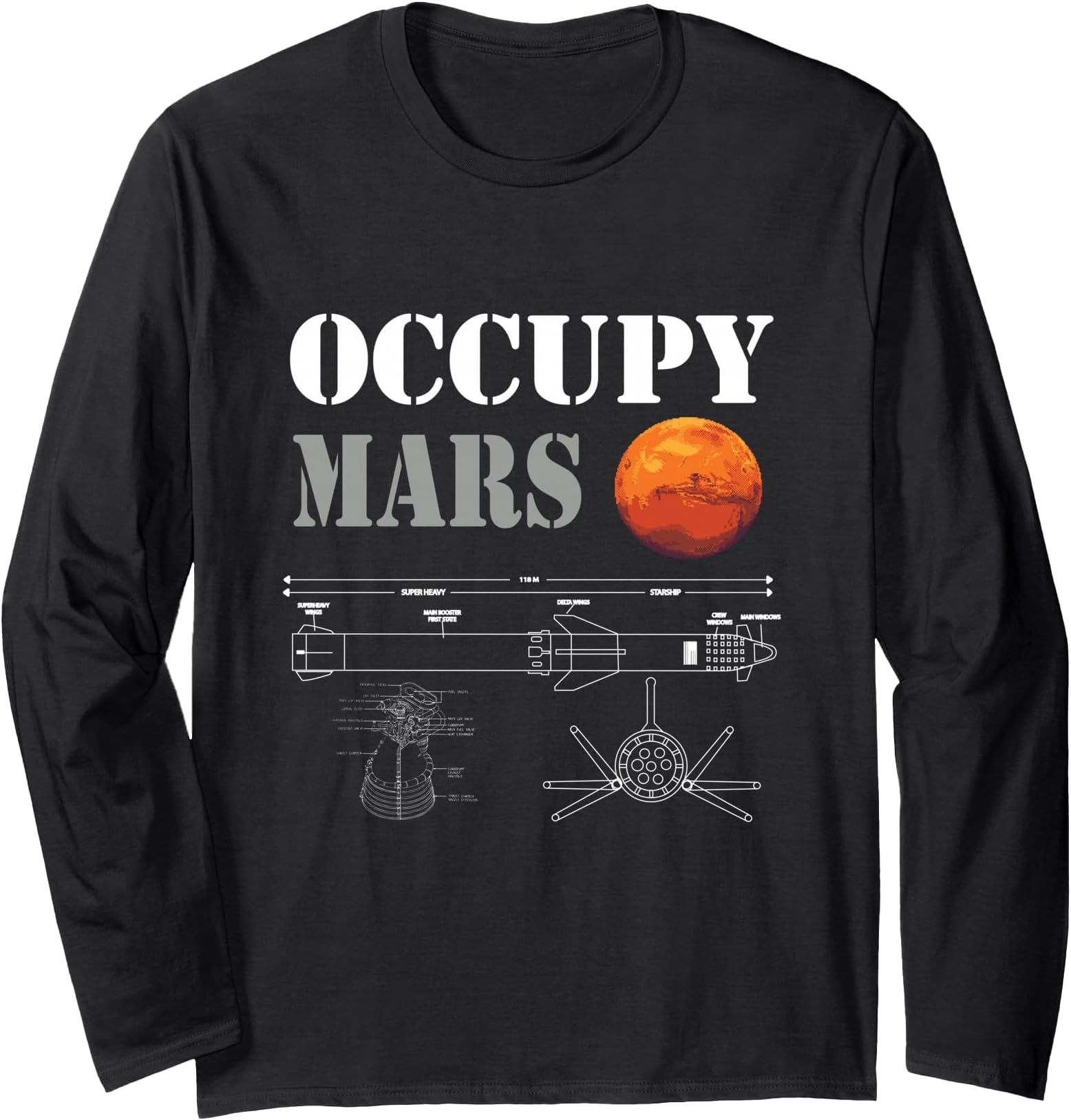 Occupy Mars Starship Rocket Long Sleeve T-Shirt