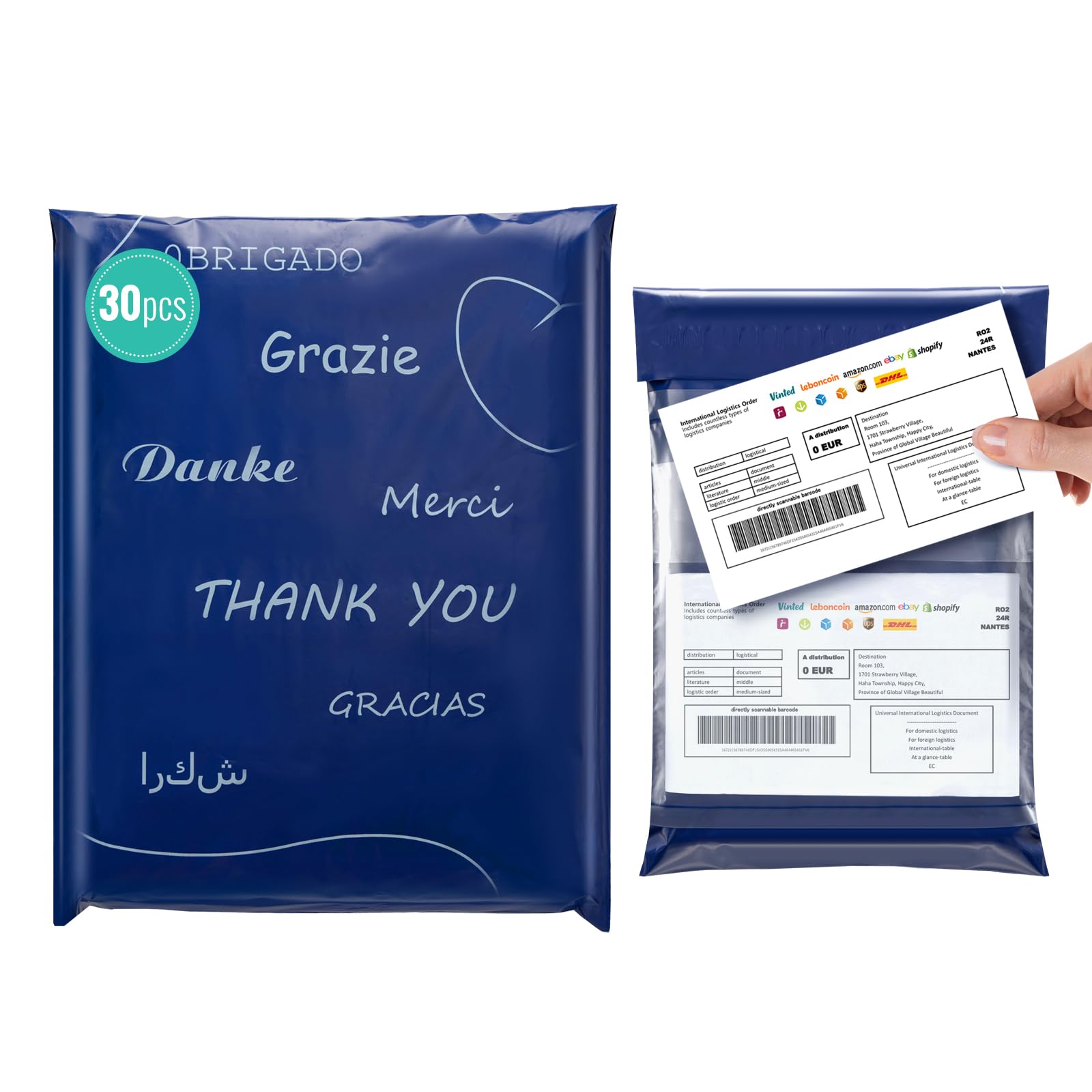 Wemk Versandtaschen, 30 Stück Versandtüten für Vinted, 35x45cm, Wasserdicht, Undurchsichtig, Abrasionsbeständig, Posttaschen, Logistik Verpackungen, Blau