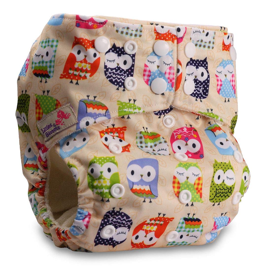 Littles & Bloomz, Baby Cloth Washable Reusable Nappy Pocket Diaper Bamboo, Fastener: Popper, Pattern 1, with 2 Bamboo Charcoal Inserts