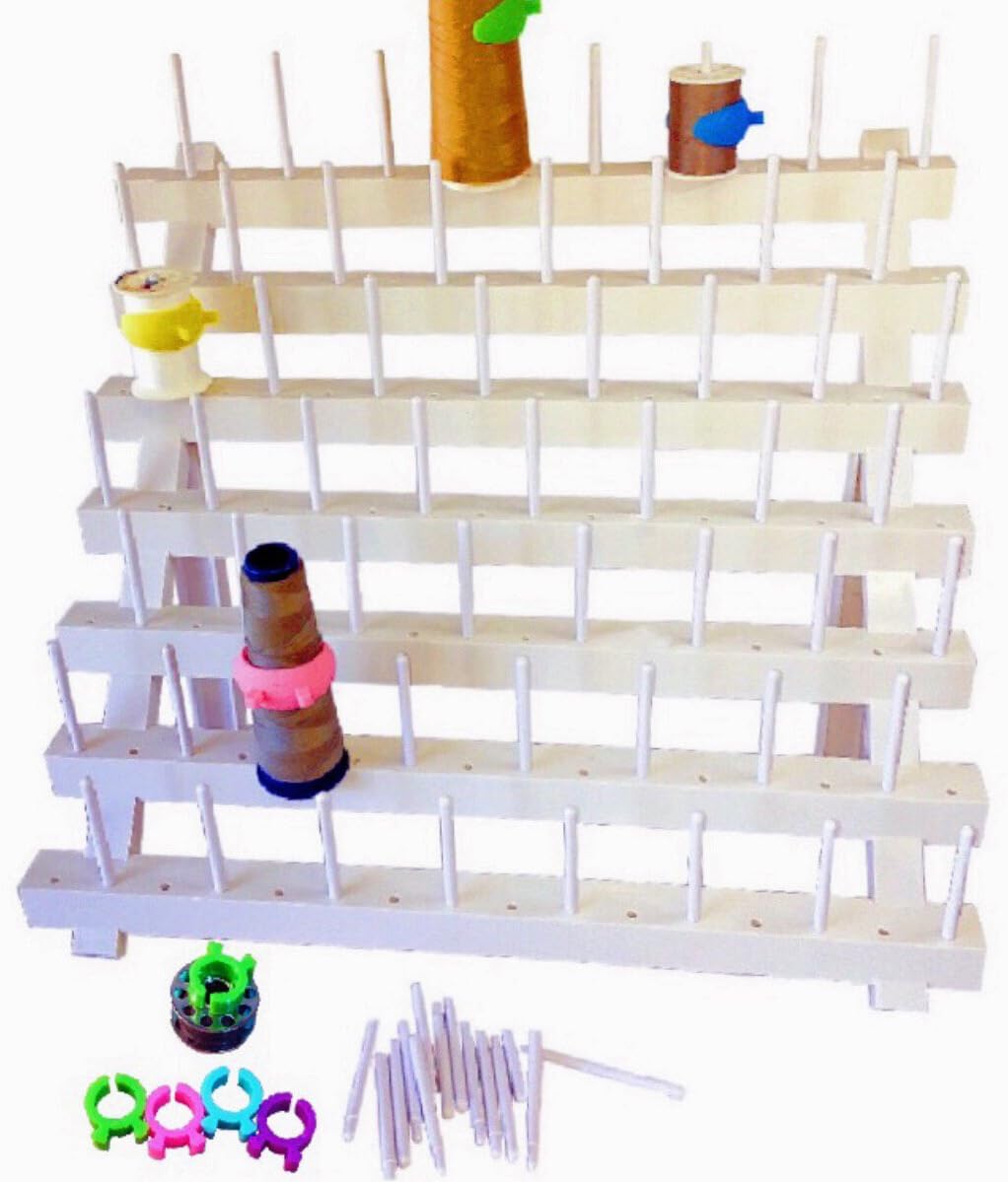 PeavyTailor Thread Rack Holder Spool Holder (Removable 70 pins) Thread Organiser Sewing Organiser Foldable Stand (40.5x40cm) for Thread Cone, Embroidery Spools Storage Holder, Quilting Skeins Stand