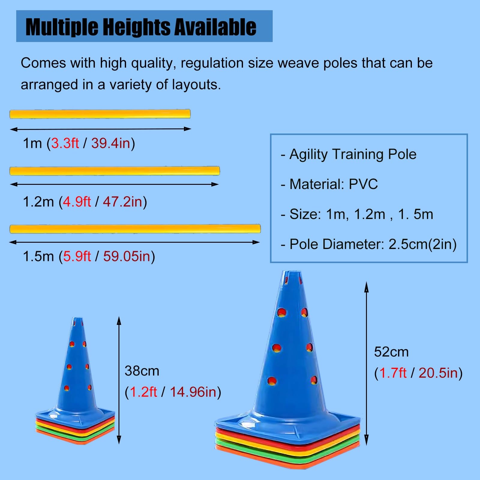 Slalomstangen Agility-Ausrüstung Agility-Trainingsset mit Kegeln for Spieler, Mehrzweck-Hürdenausrüstung, Schulübungsausrüstung, for Speed-Agility-Übungen und unterhaltsame Wettbewerbe(38cm Square Bas