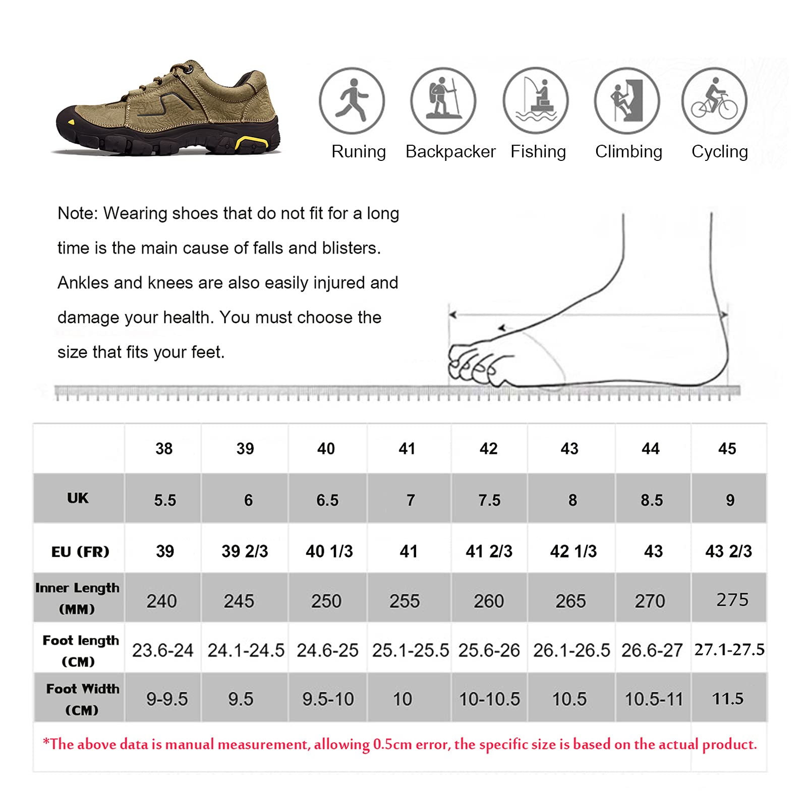 Zapatos Senderismo Cuero, Zapatos Casuales Caminar Hombres, Zapatos De Trekking De Montaña Antideslizantes con Cordones para Deportes Al Aire Libre para Todas Las Estaciones