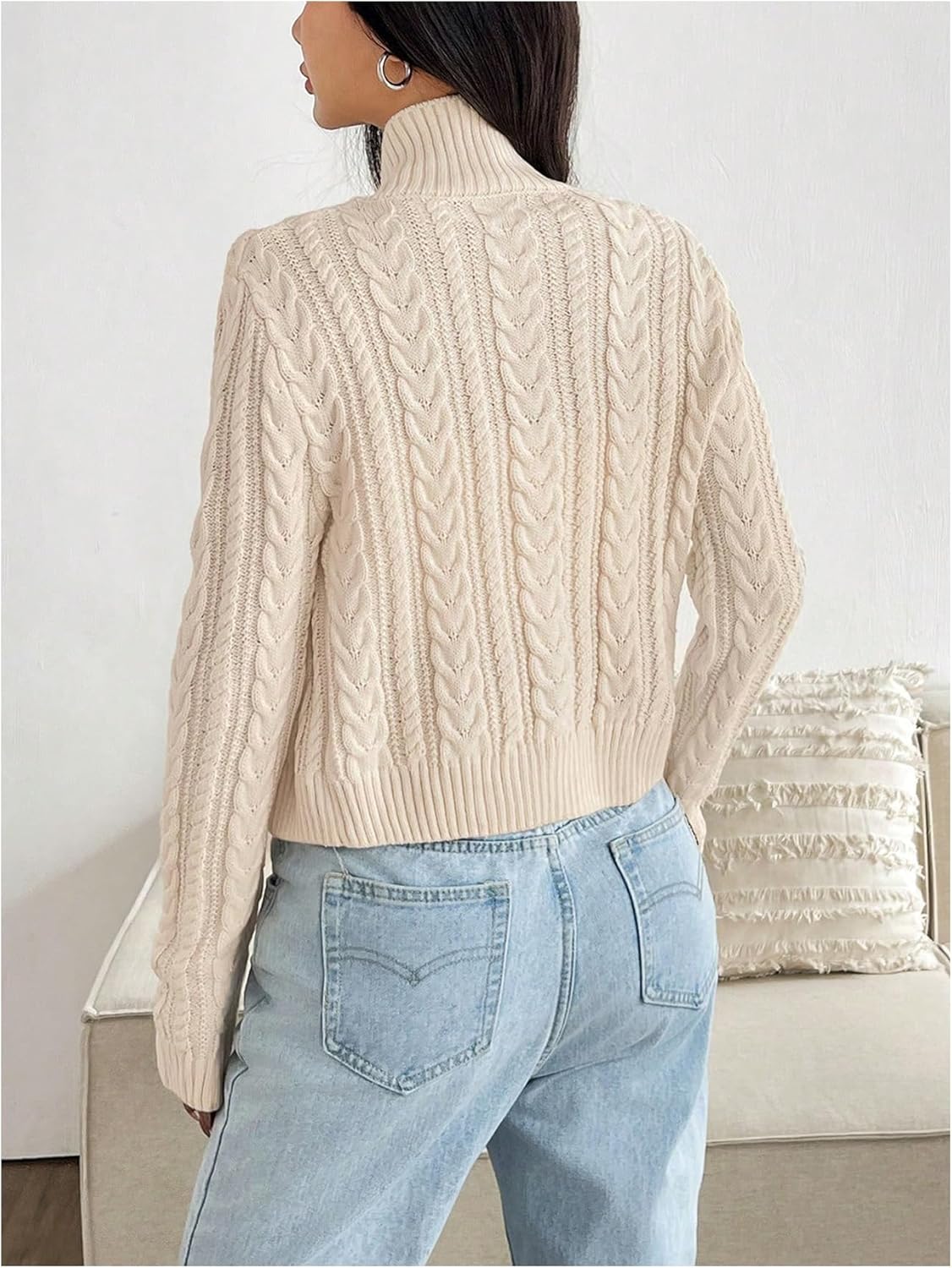 MakeMeChic Women's Valentines Cropped Cardigan Sweaters Fall Long Sleeve Y2K Zipper Cable Knit Jacket - Image 3