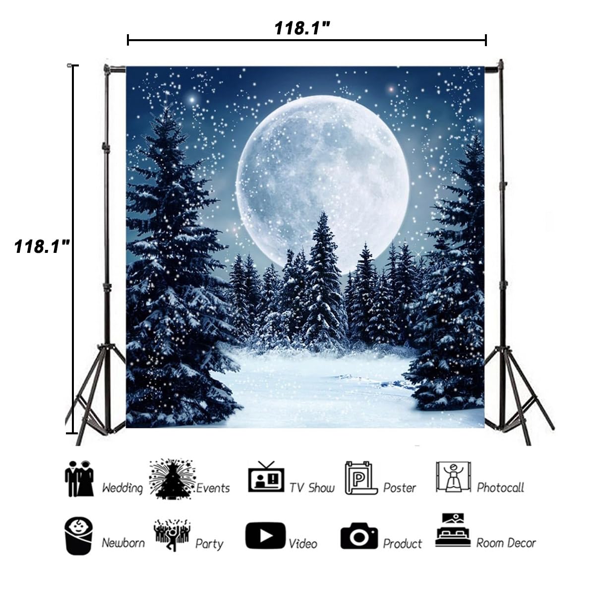 Amazon | AOFOTO 10x10フィート 冬 雪 夜 森の背景 おとぎ話 雪景色 松