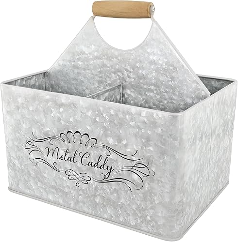 Caja de utensilios de cocina de metal galvanizado para encimera de cocina  Mesa de comedor, mango cómodo con divisores, organizador de