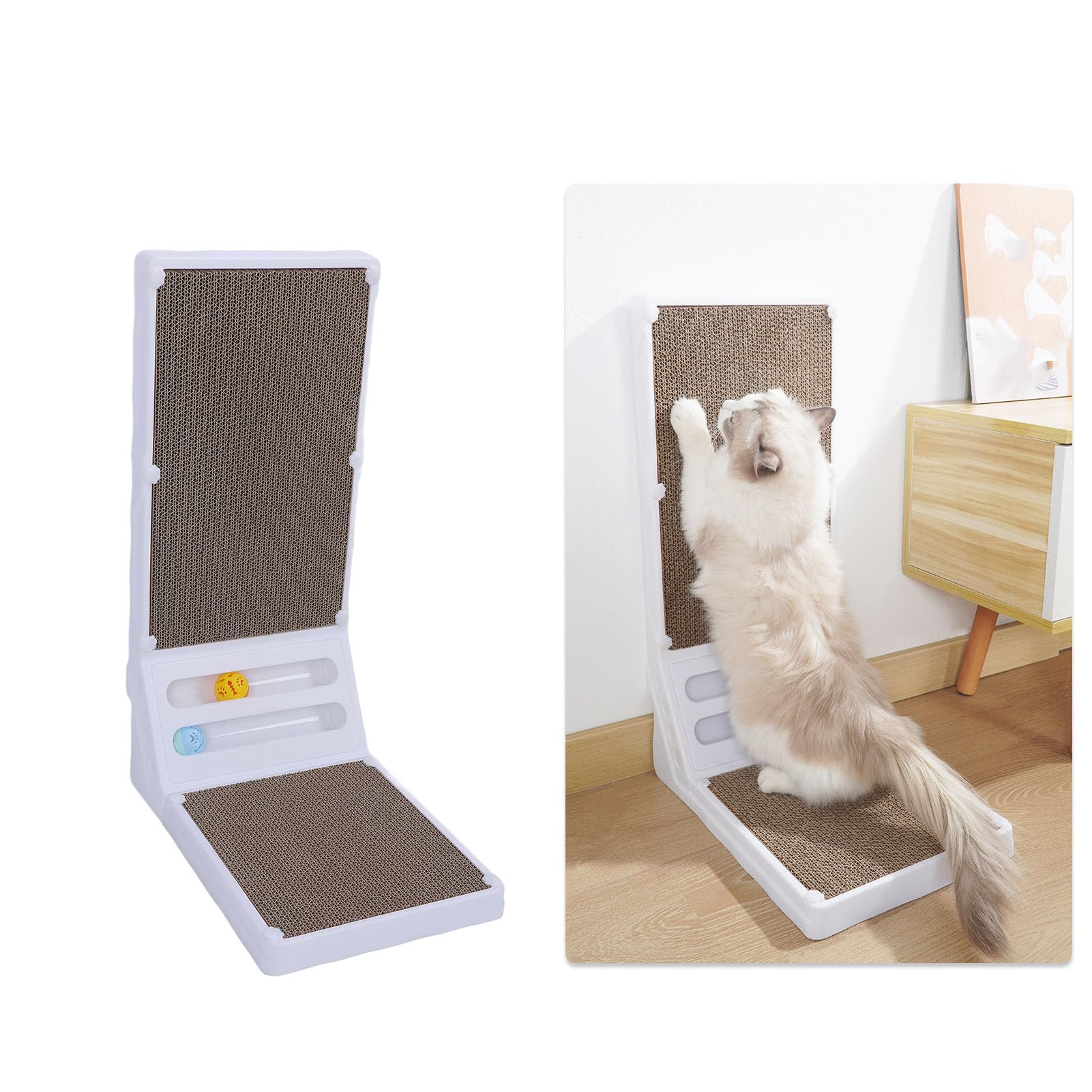 Rascador de gatos, práctico, extraíble, ligero, en forma de L, de cartón ondulado, soporte de pared, tabla vertical para gatos domésticos (blanco)