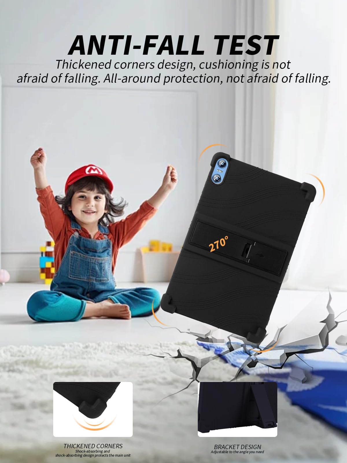 Funda para SKYEGG Tablet K13 10 pulgadas, yystao Niños Funda de Silicona Suave Compatible con SKYEGG K13, Soporte Ajustable (Negro)