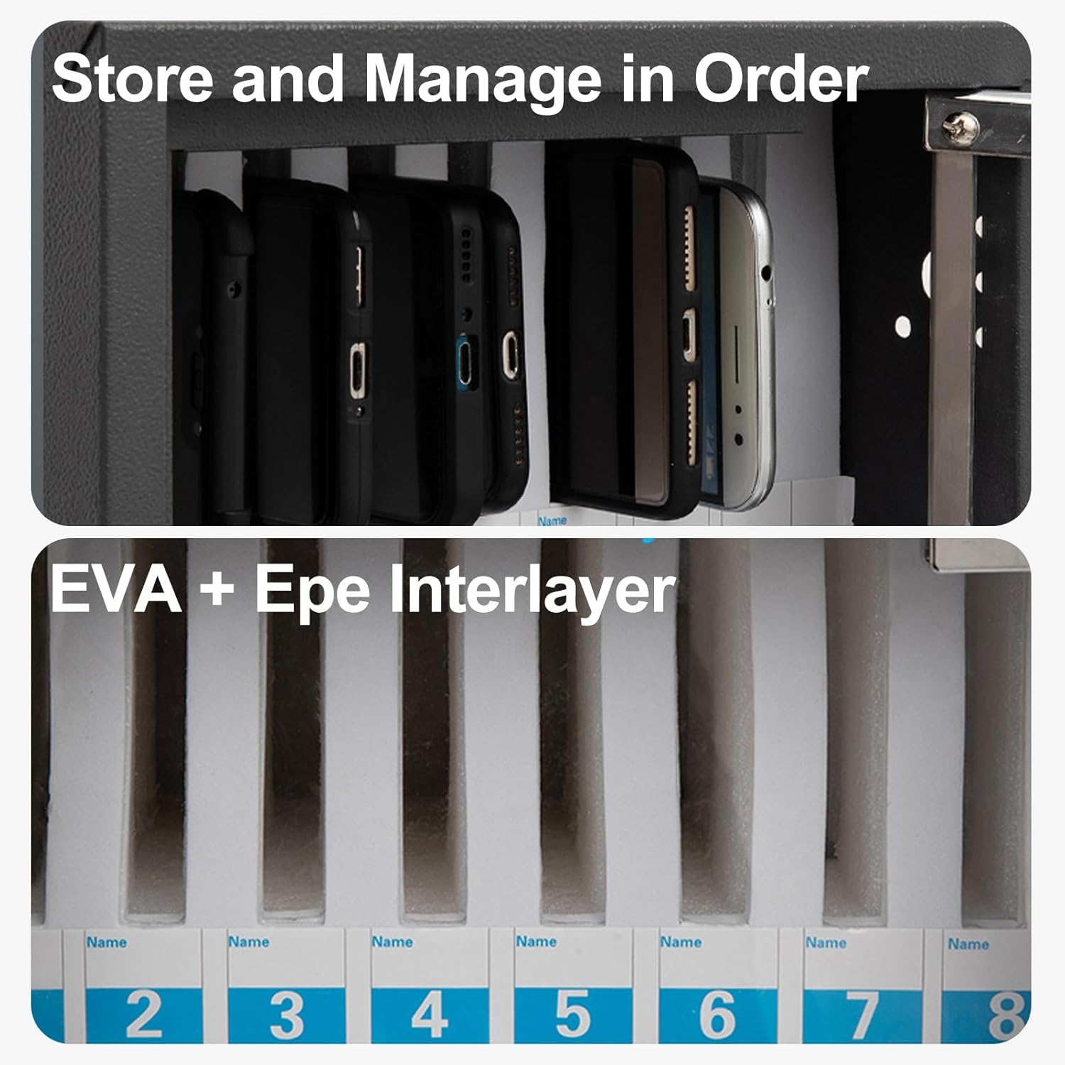 Thickened Steel Cell Phone Storage Cabinet Lock Box, 12/24/36/48/60 Slots, with Handle and Security(20x21x48cm/8x8x19in)