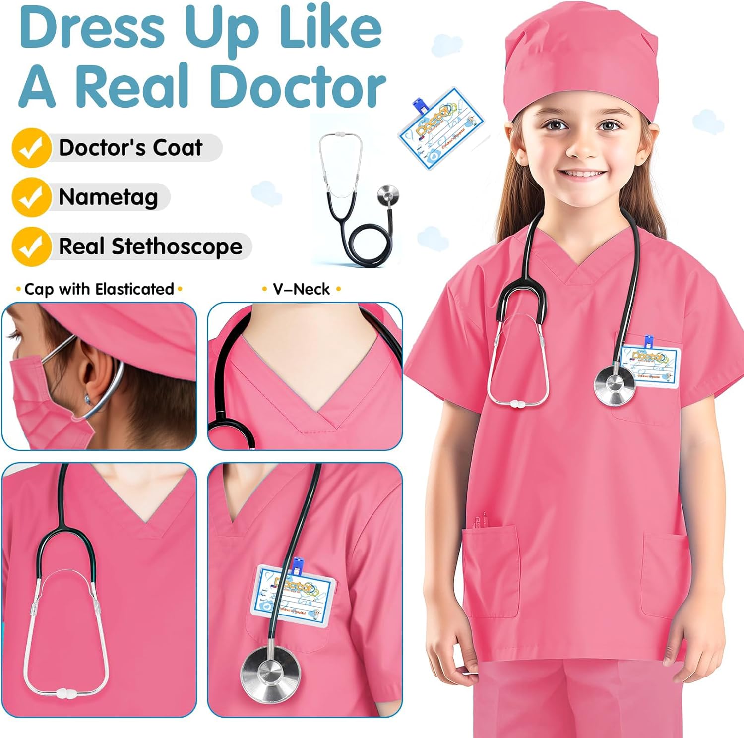 RioRand Doctor Costume for Kids,Toddler Nurse Scrubs with Accessories Christmas Dress Up Cosplay For Boys Girls 3-12 Years - Image 2