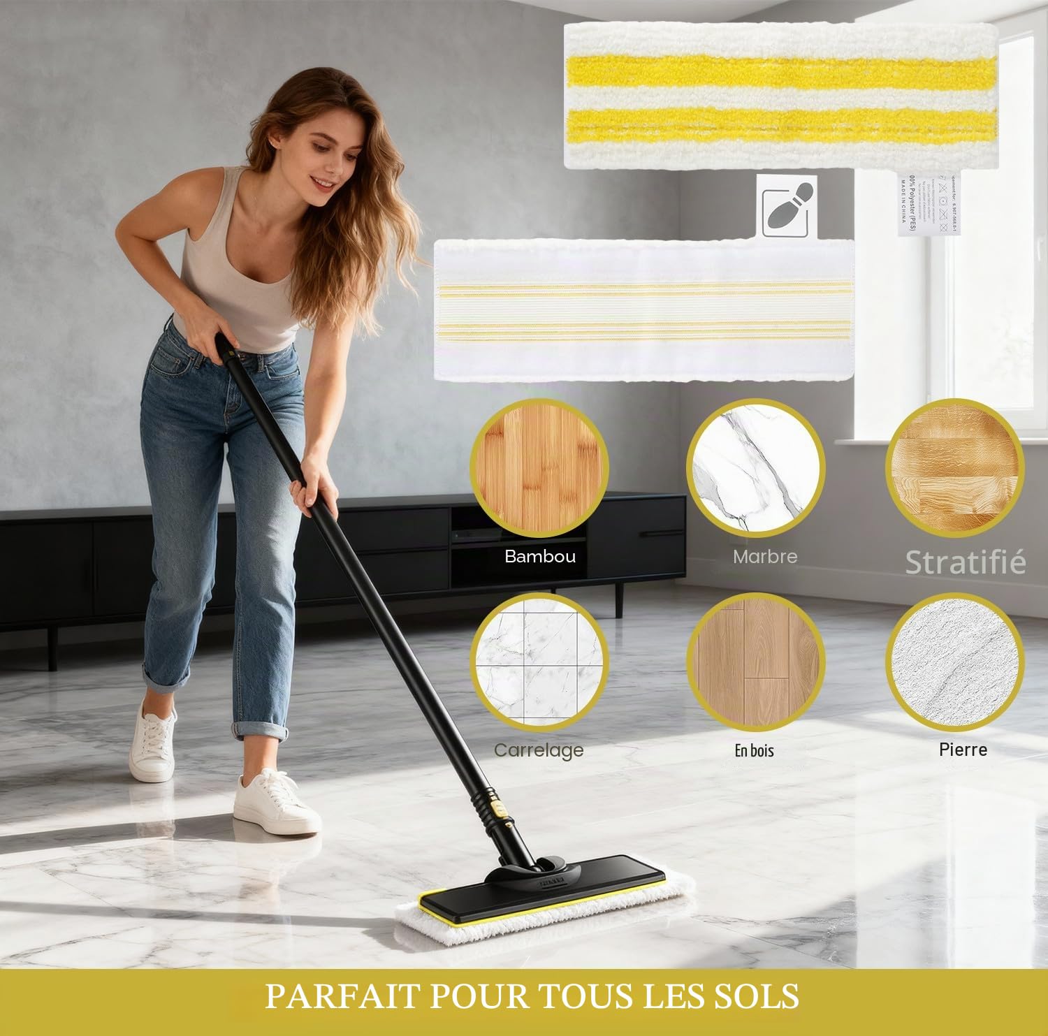 6 Pièces Lingettes de Rechange en Microfibre pour Kärcher Easyfix SC1, SC2, SC3, SC4, SC5, 3 Chiffons pour Suceur de Sol et 3 Chiffons, Lingette Vapeur pour Tous Types de Sols