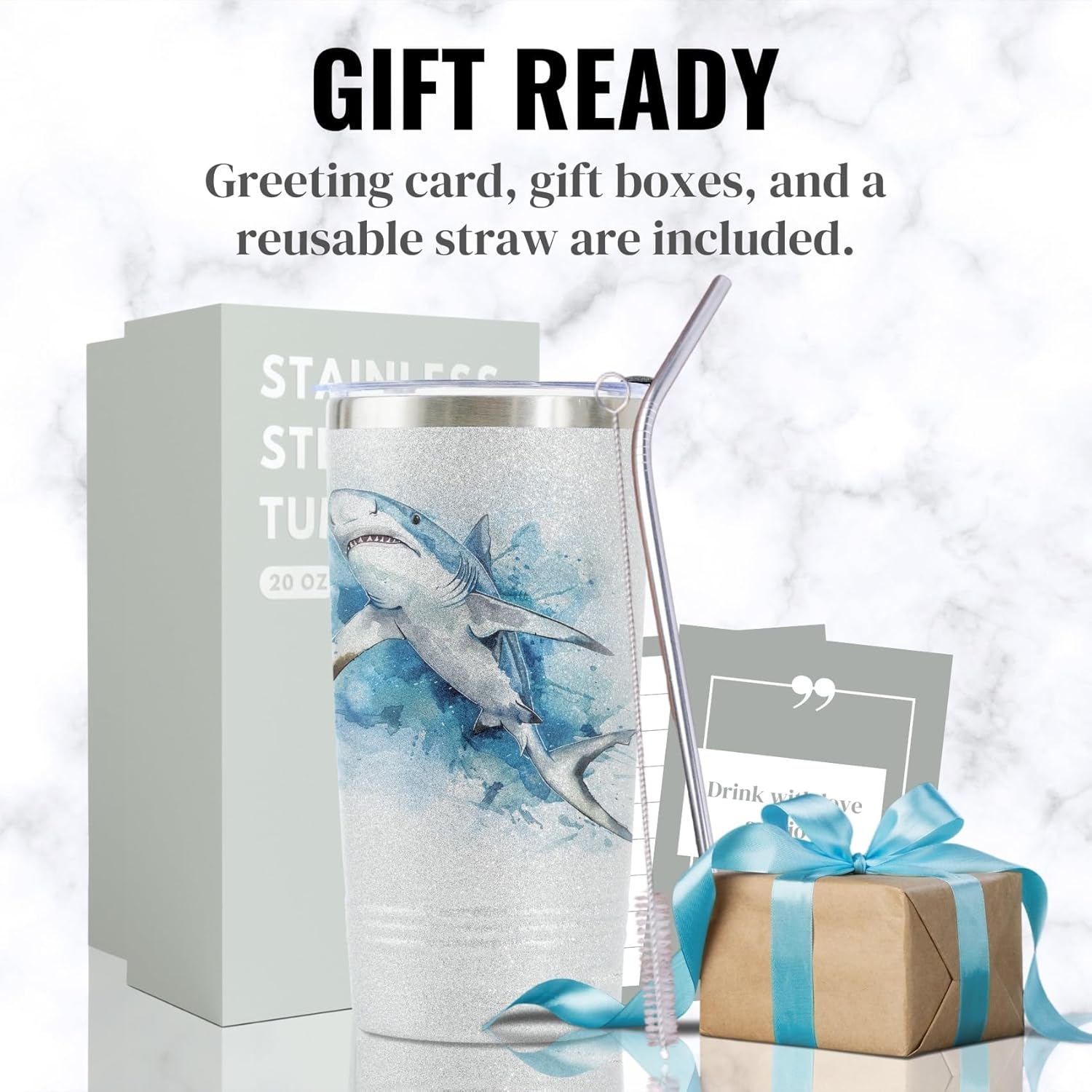 Onebttl Shark Gifts for Women, Shark Tumbler Cup, 20oz Stainless Steel Travel Coffee Mug with Lid for Christmas, Birthday, and any Special Occasion - Image 6