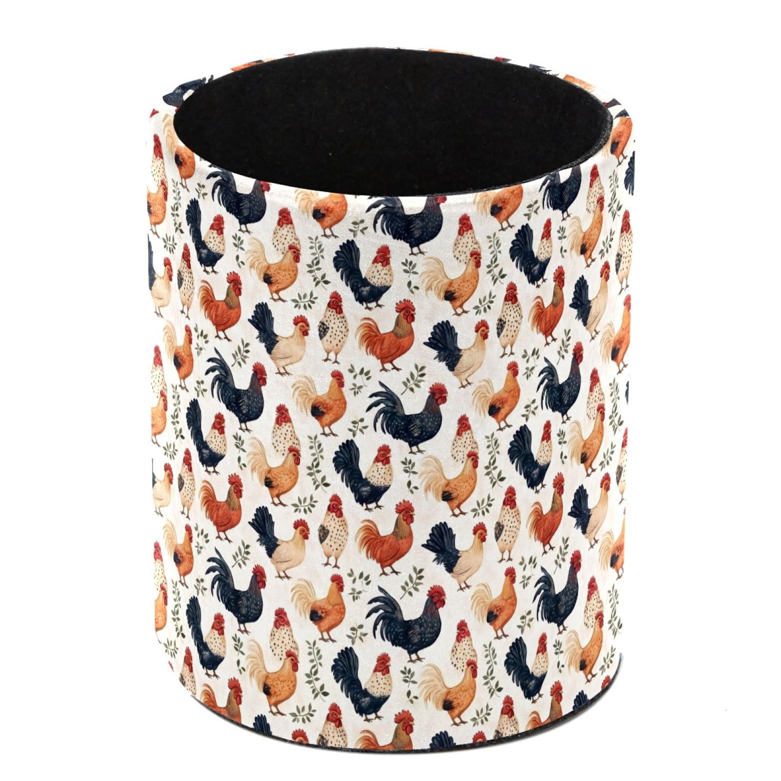 HEOEH Chicken Roosters Pen Holder for Desk, PU Leather Pencil Holder Pen Cup Marker Holder Makeup Brush Holders, Desk Accessories & Workspace Organizers for Home, Office