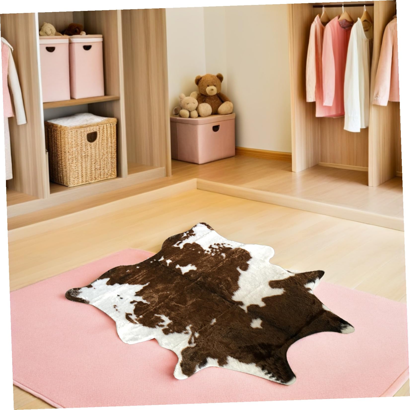 MAGICLULU Tappeto per Camera da Letto Stampa Animale Effetto Mucca Marrone, in Pelle Sintetica, Leggero e Lavabile, per Decorare la Casa e Riscaldare gli Ambienti