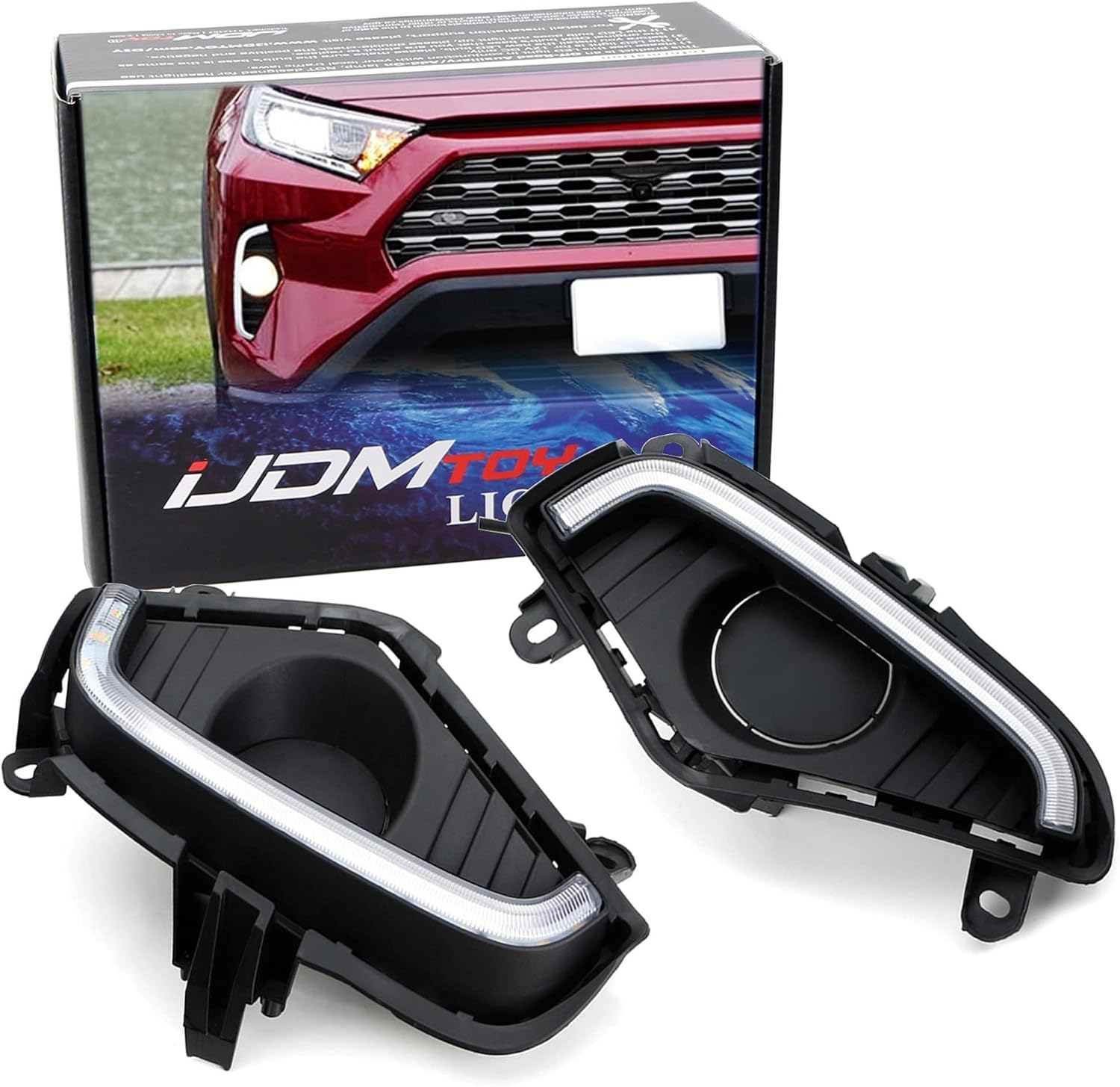 iJDMTOY OEM Fog Lamp Bezel Replacement High Power White/Amber Switchback LED Daytime Running Light Kit Compatible with 2019-up Toyota RAV4