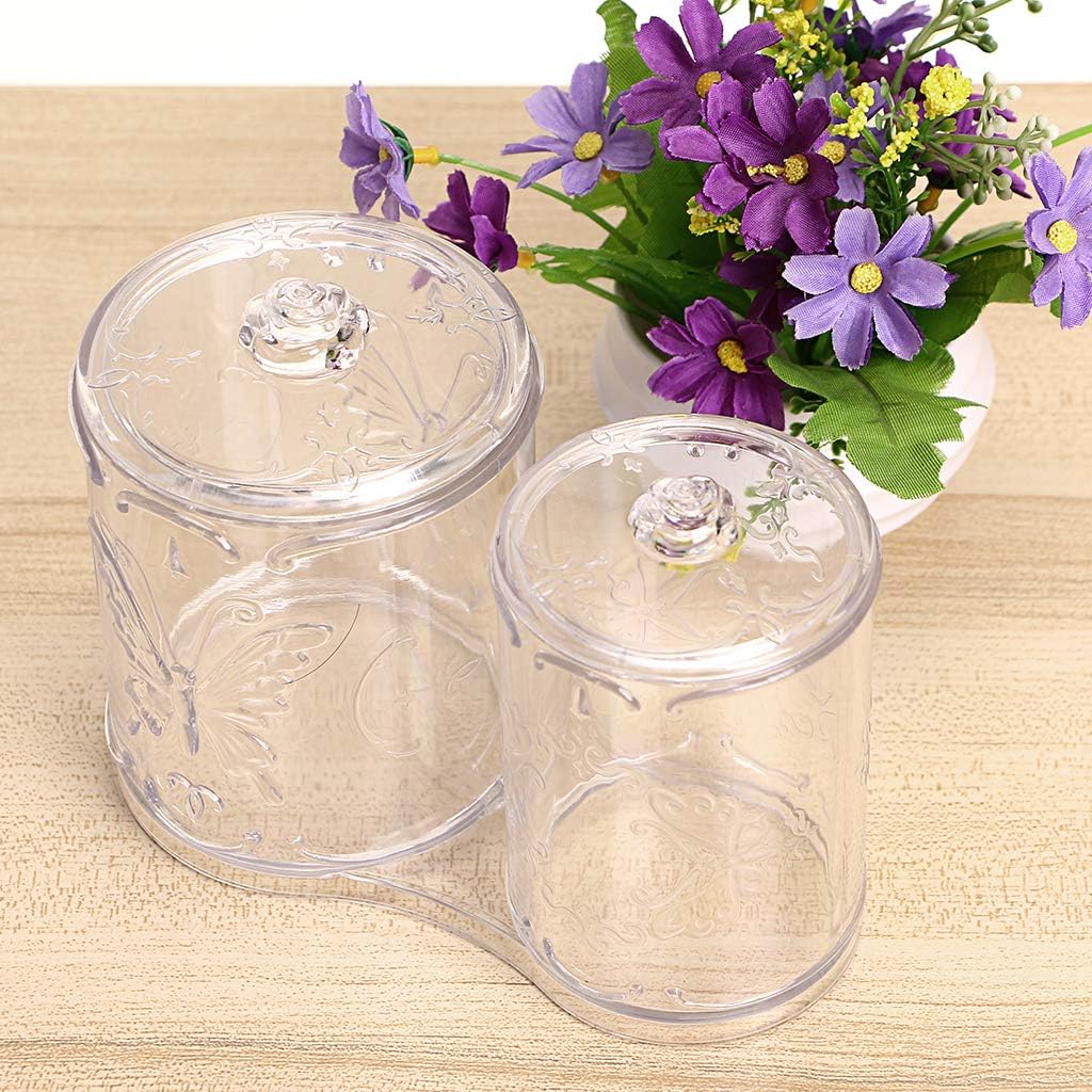Hipiwe Acrylic Makeup Cotton Pad Q-Tips Holder with Cover 2 Compartment Cotton Ball Swab Stick Organizer Storage Case Apothecary Jar Container for Makeup Brushes, Makeup Sponges (Clear)