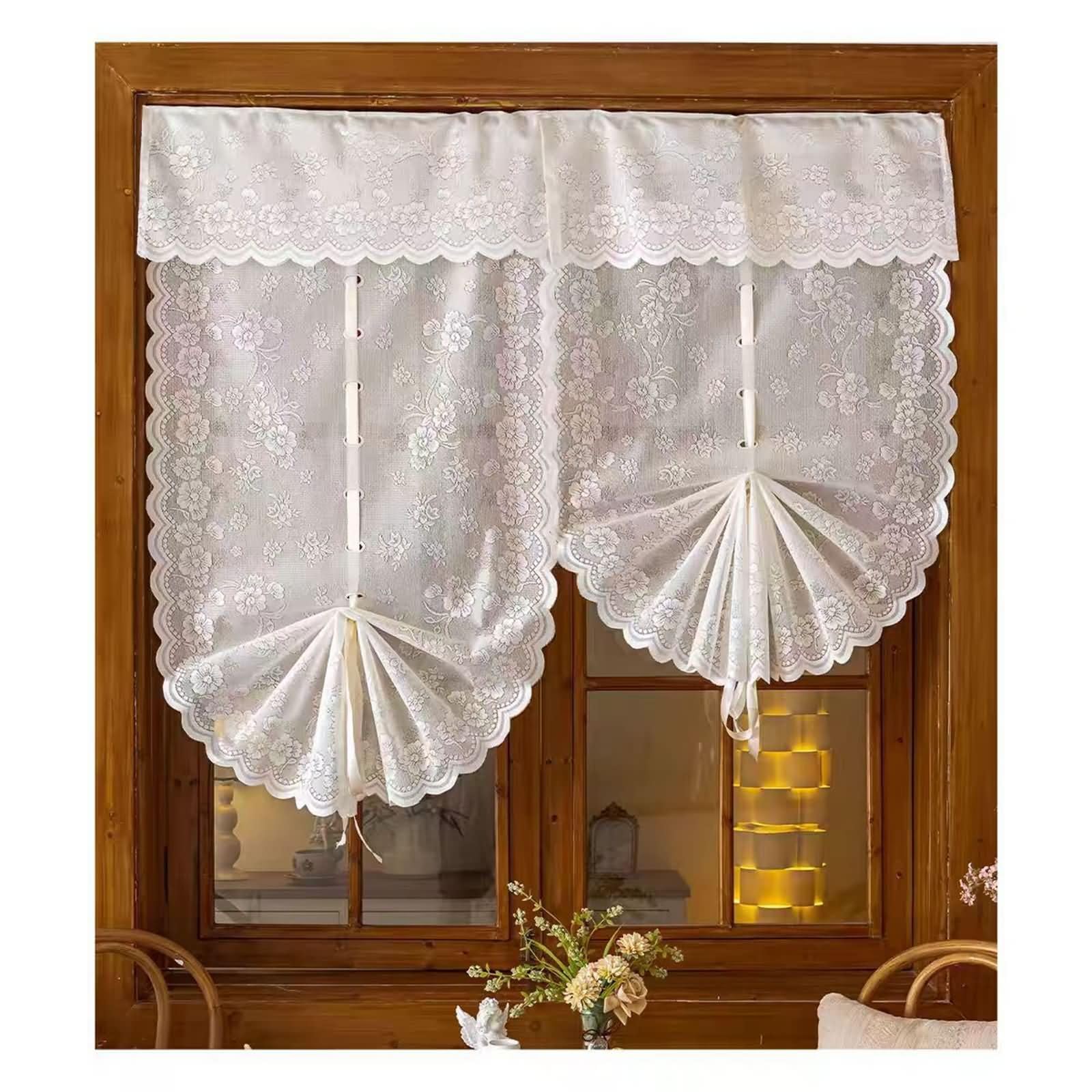 Vorhänge 2er Set Landhaus Kurz,80 cm Breit,Rod Tasche | Spitzenblumen Stickerei,Pflegeleicht Polyester,Lichtdurchlässig,Weiß,80 x 150 CM
