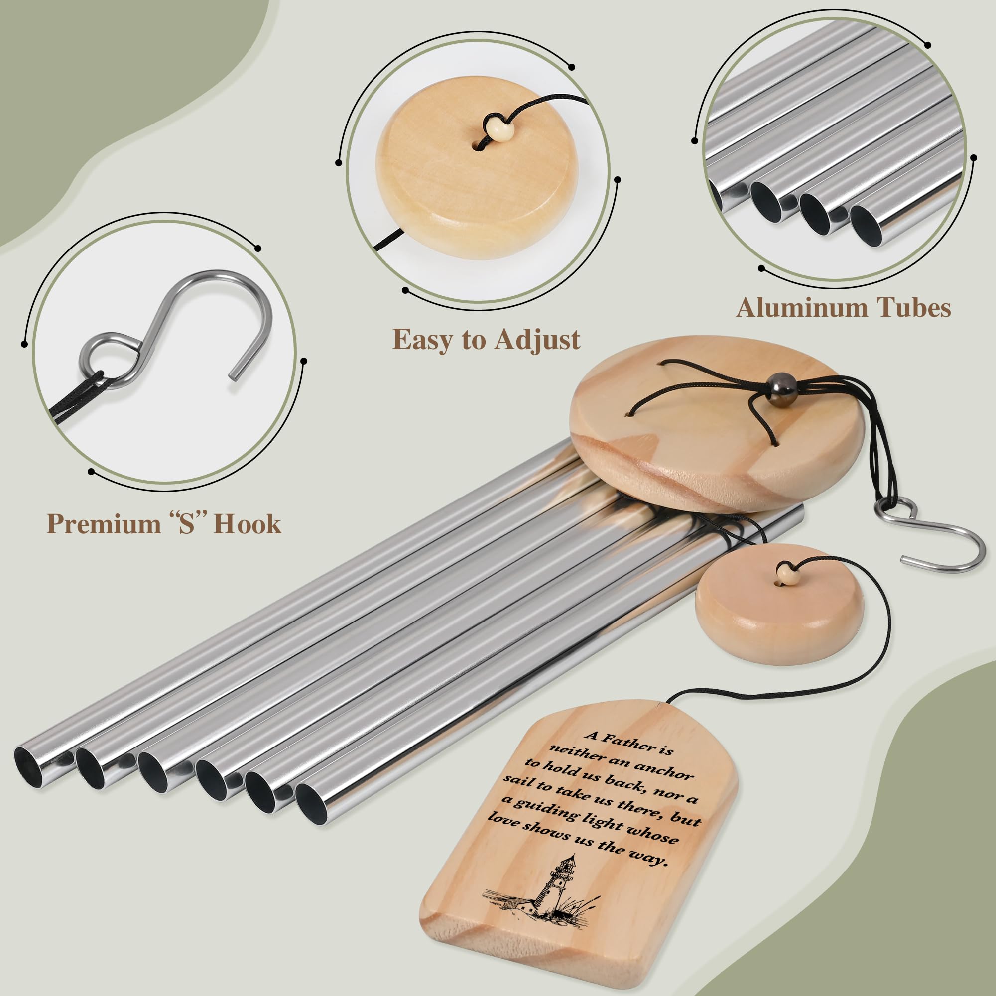 AMBOBE Gedenk-Windspiel Für Verstorbenen Vater – 81,3 Cm, Eichenholz & Aluminium