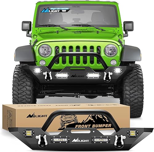 Nilight - Parachoques delanteros compatibles con Jeep Wrangler JKJKU de 2007 2008 2009 2010 2011 2012 2013 2014 2015 2016 y 2017 JLJLU de 2018 2019