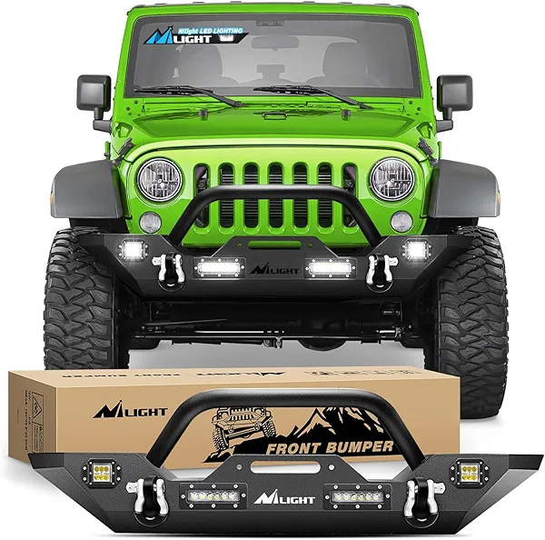 Nilight Front Bumper Compatible for 2007 2008 2009 2010 2011 2012 2013 2014 2015 2016 2017 2018 Jeep Wrangler JK/JKU Rock Crawler Winch Plate