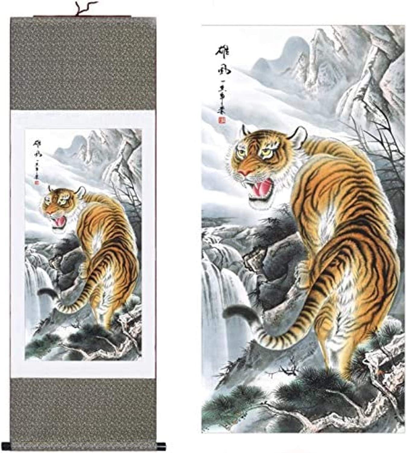 Vrfvsdasaas One Color Chinese Wall Art, Chinese Wall Art Scroll Painting, Mural Silk Tiger Home Decorate Calligraphy Hanging Gift