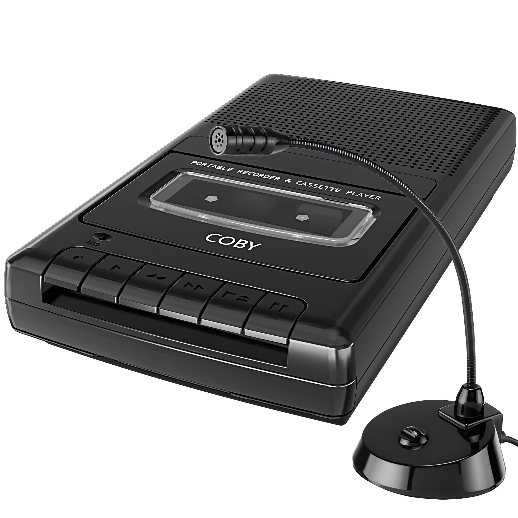 Coby Portable Cassette Player & Tape Cassette Recorder, Built-in Microphone & One-Touch Recording, Auto Shutdown, External Boom Microphone (CVR42BK)