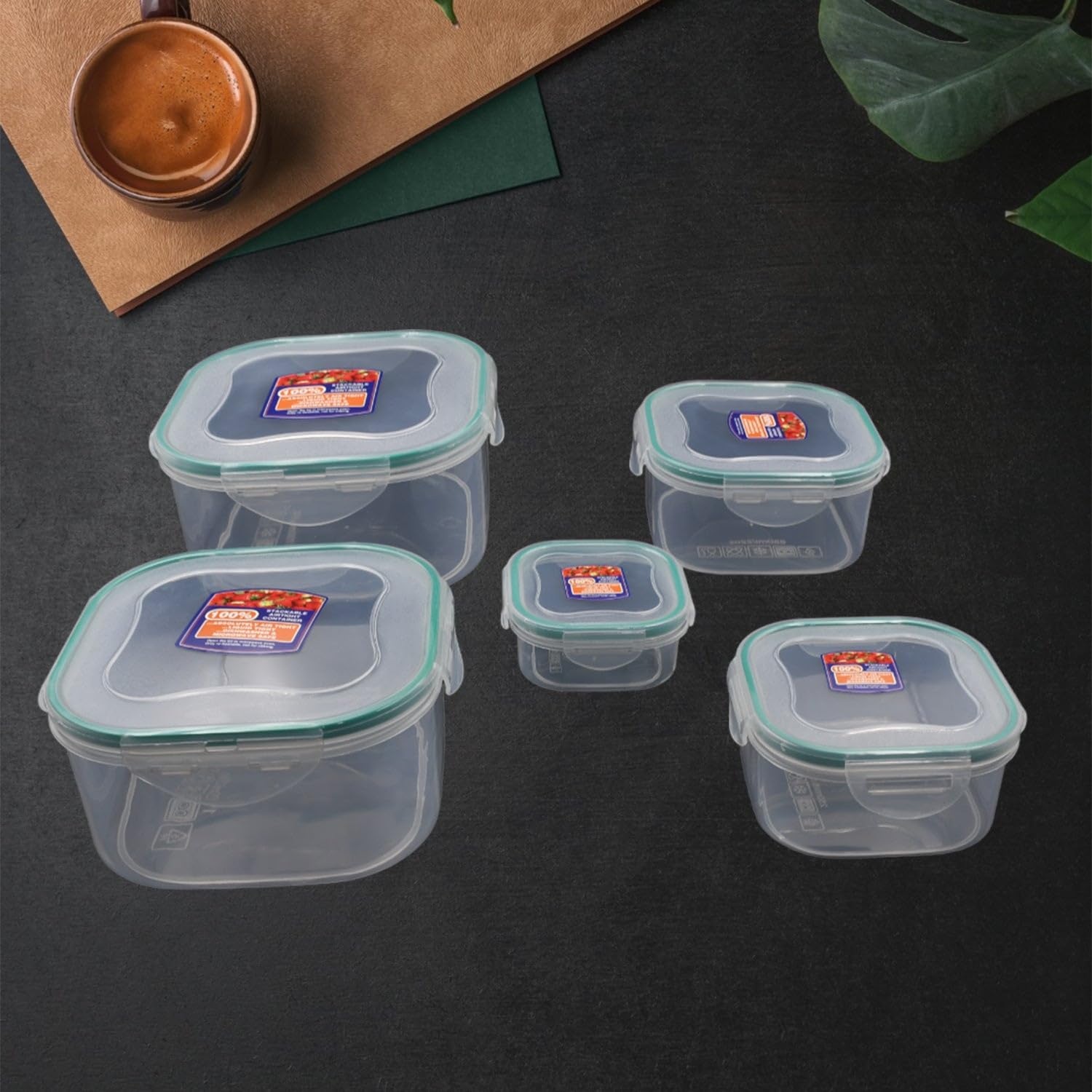 Disruptor Kitchen Containers Set, Fridge Storage Boxes, Plastic Containers for Kitchen Organizer, Kitchen Accessories Items for Storage Organizer, Snap-Seal (lunch box/storage organizer) (5 Ps Set)