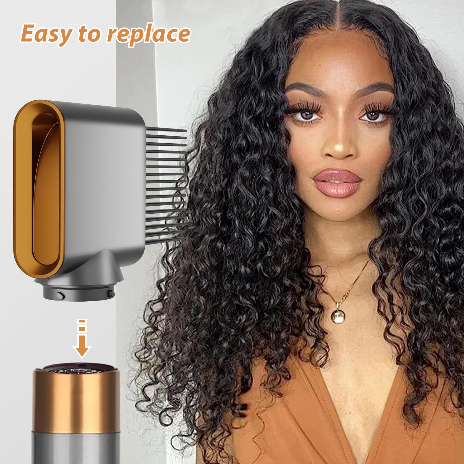 Boquilla de fijación de peine de dientes anchos para Dyson Airwrap Styler HS01 HS05, cepillo secador de prepeinado para cabello rizado y rizado, accesorios para peinar el cabello, dorado