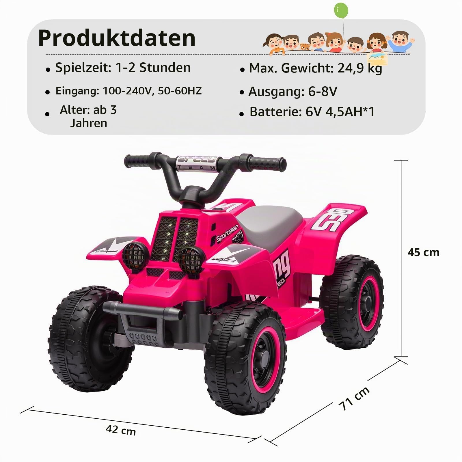 Garvee Kinder Quad Elektro 6V, Kinderquad mit Vorwärts-, Rückwärtsfunktion