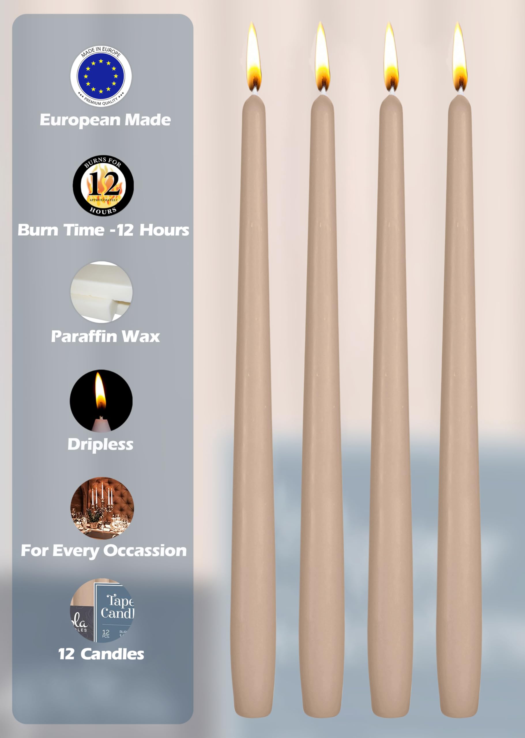 Candele A Cono Hyoola 35 Cm – Set 12 Pezzi Arancione – Antigoccia Senza Profumo – Durata 12 Ore