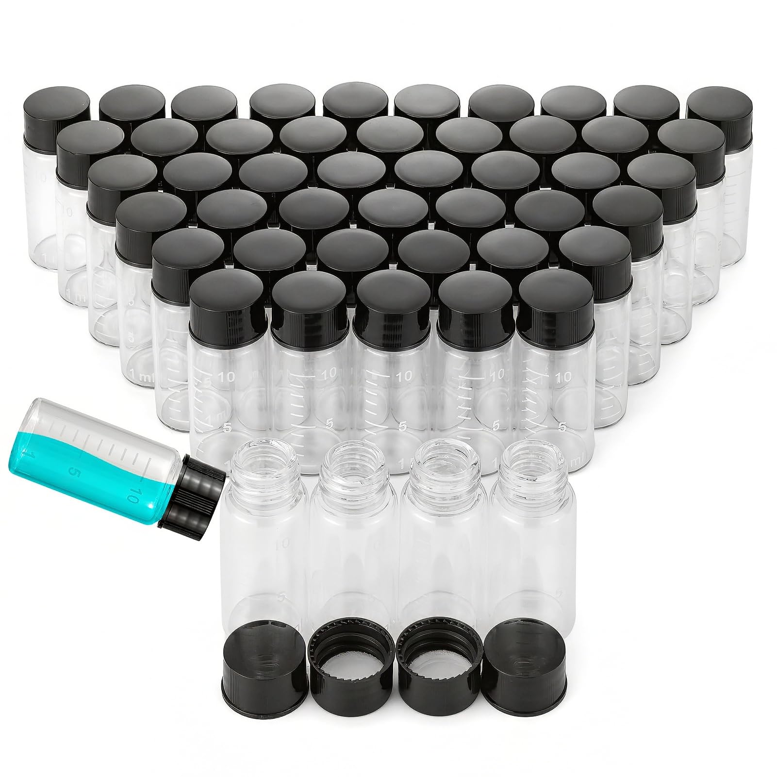 Pxyelec 50pcs Clear Glass Vials with Black Screw Caps, 10ml Empty Vials Bottles for Cosmetic Laboratory