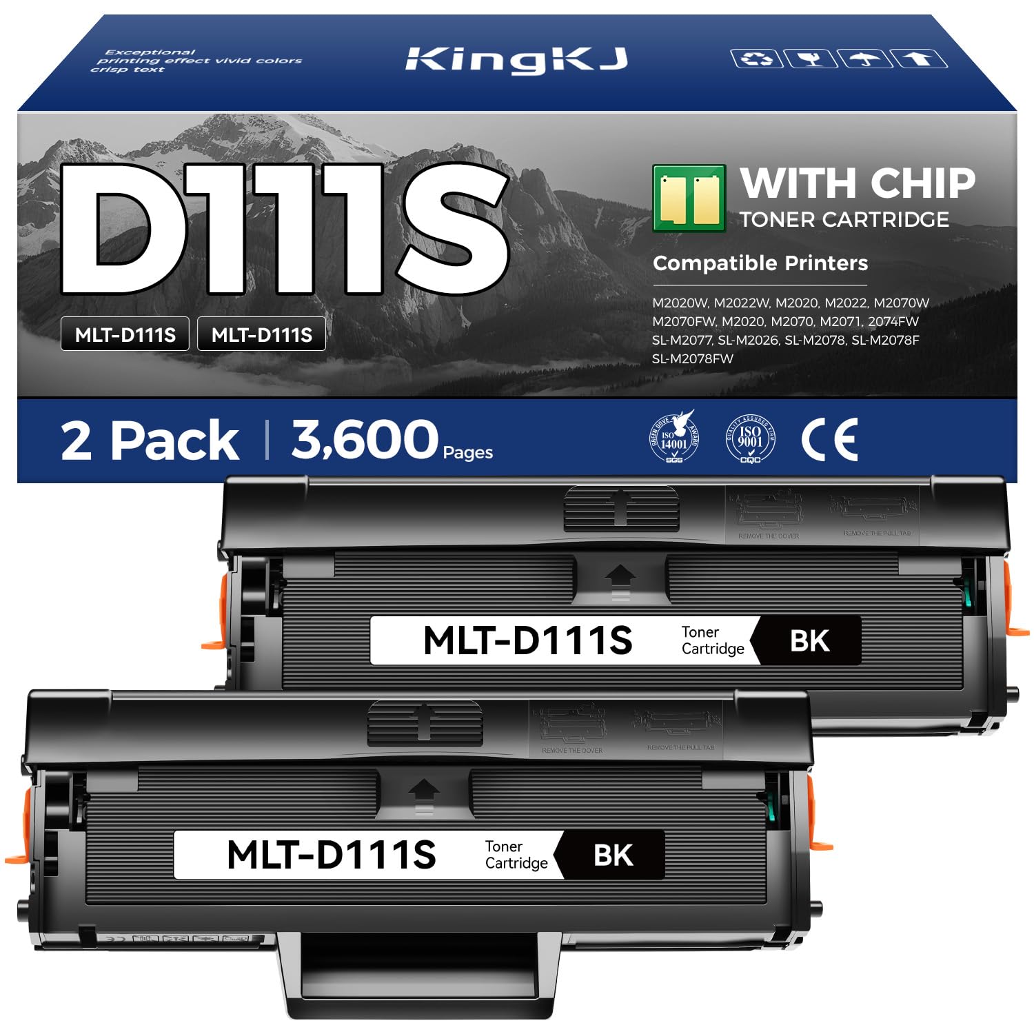 MLT-D111S Toner Cartridge Black 2-Pack High-Yield Replacement for Samsung MLT-D111S MLT-D111L D111S Compatible with Xpress M2020 M2022W M2070FW M2071 2074FW SL-M2077 2074FW SL-M2026 SL-M2078FW Printer