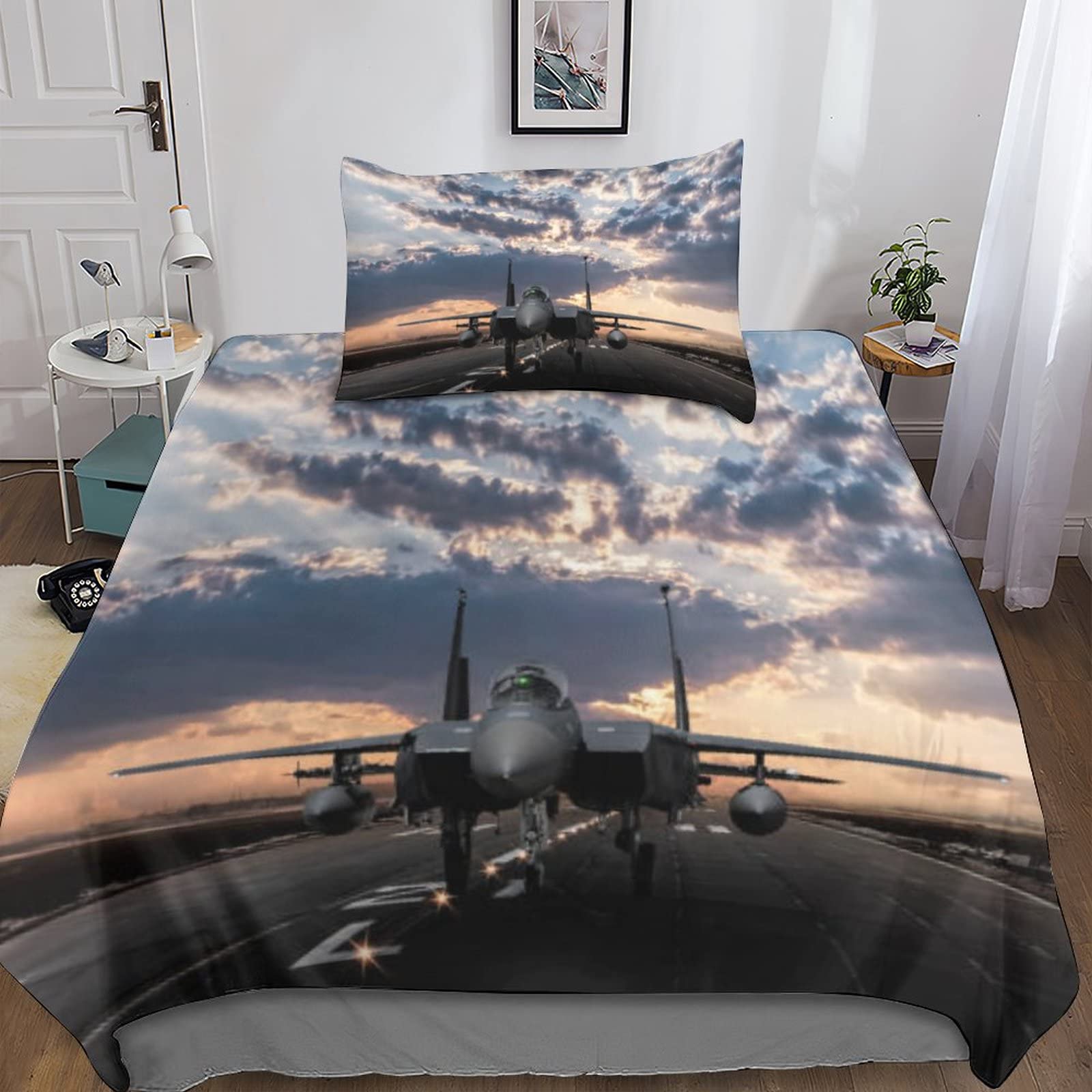 Housse de couette aéronefs 3D souple et respirante avec taies d'oreiller