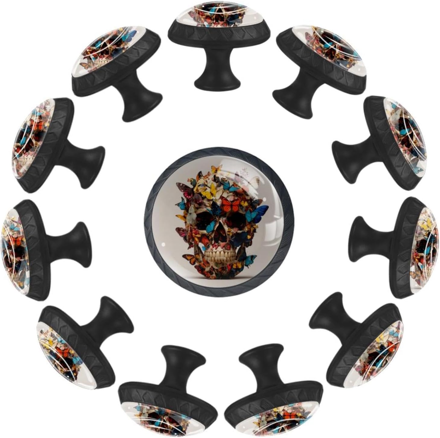 Black Butterflies Skull (2) Pattern Drawer Knobs, Sturdy Furniture Knobs for Cupboard Wardrobe Dresser
