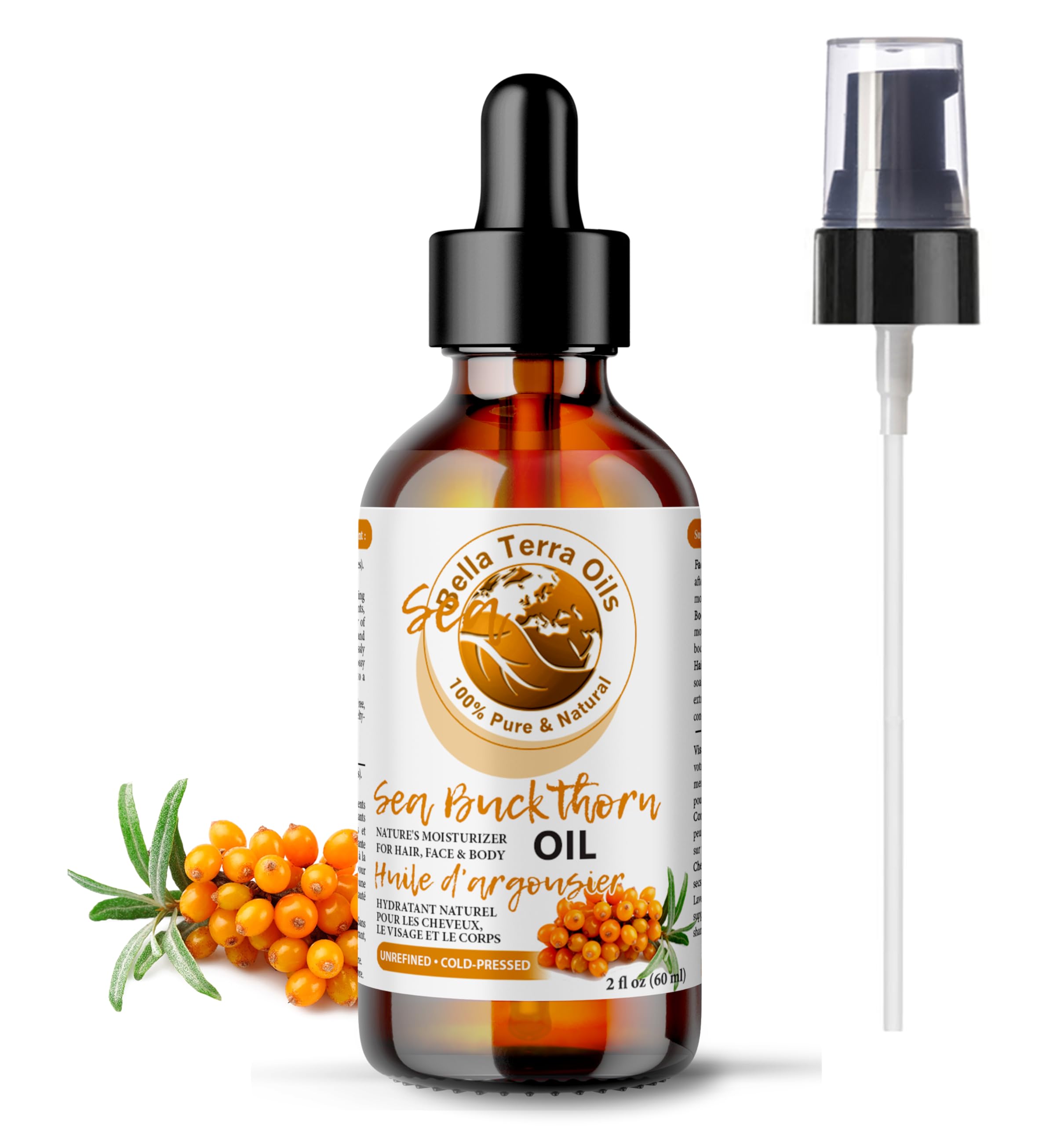Bella Terra Oils - Organic Sea Buckthorn Seed Oil 2oz - A Symphony of Nutrients, Saturated with Vitamins & Omega Fatty Acids, Golden Glow for Every Drop