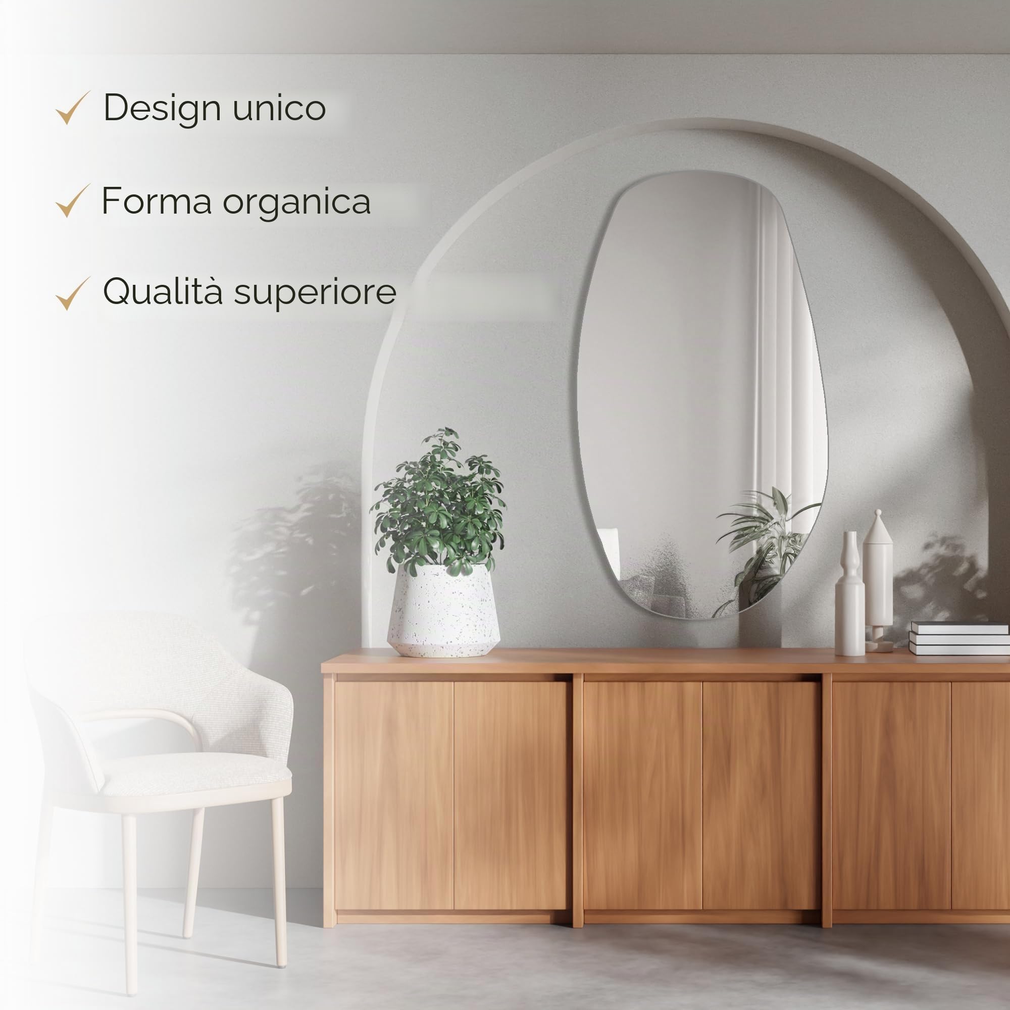 VIDISpecchio Elegante da Parete Asimmetrico | Decorativo Ovale 95 x 55 cm | Design Asimmetrico da Appendere | Specchio Moderno da Parete