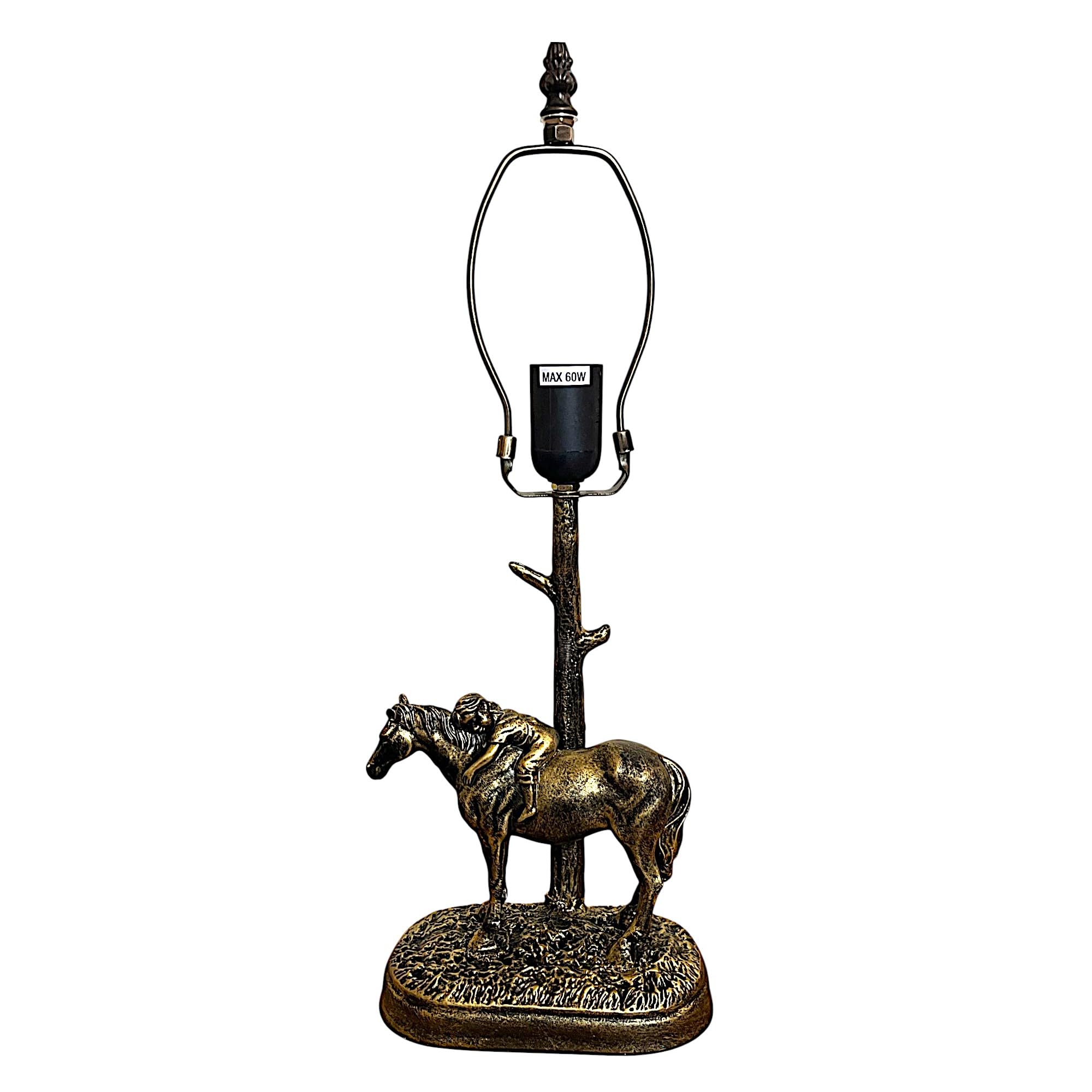 Loxton Lighting Decorative Horse Table Lamp Base, Bronze Finish, 30.5 cm Tiffany Shade Compatible, Inline Switch