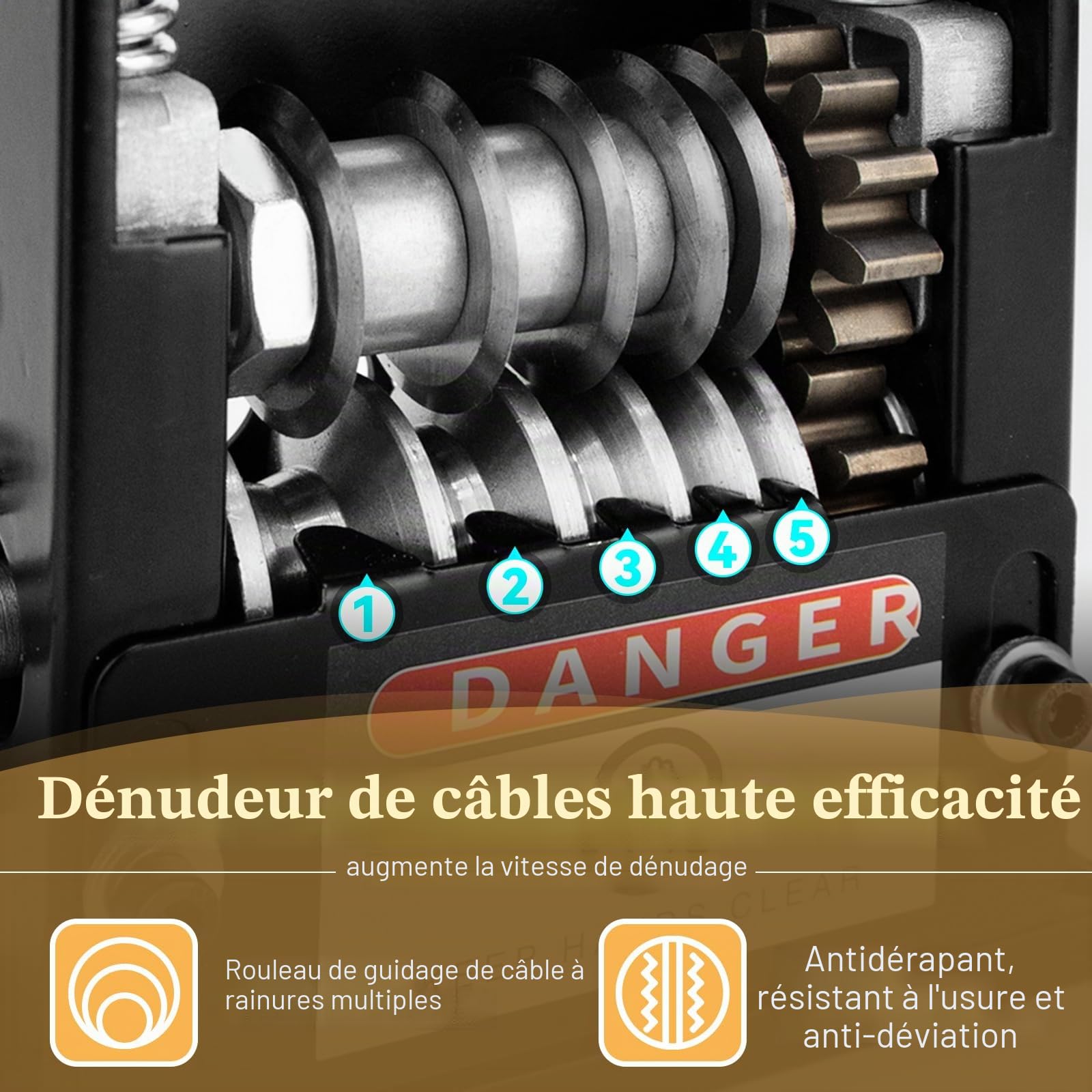 Dénudeur Câble 3-17mm, Manuel Compatible Perceuse, Machine À Dénuder | Outil À Dénuder Les Fils Avec 5 Lames, Double Utilisation Manuelle Ou Perceuse Pour Recyclage De Câbles Cuivre