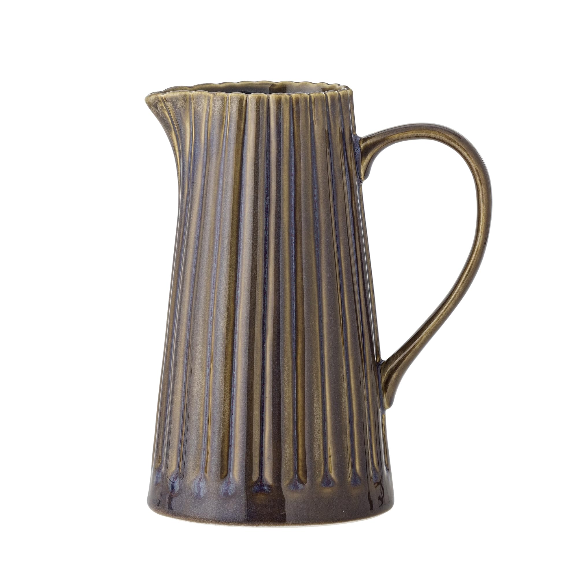 Latina Pichet à eau en faïence 1,2 l, avec lignes verticales, élégante carafe en céramique avec poignée, théière de qualité supérieure pour eau, jus et lait, passe au lave-vaisselle et design unique