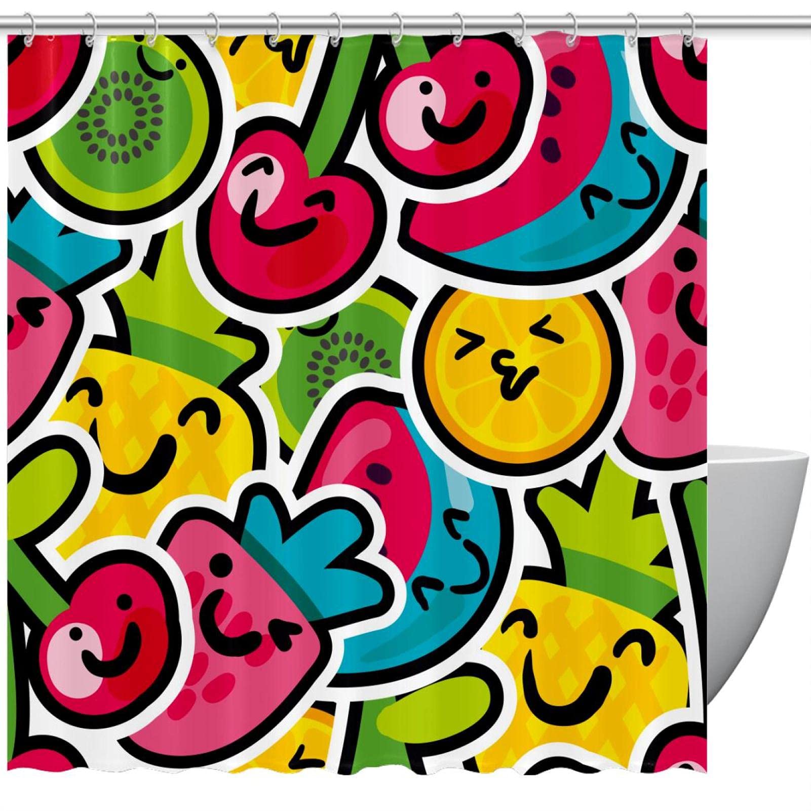 Rideau de douche salle de bain fruits cerises 168x183 cm imperméable