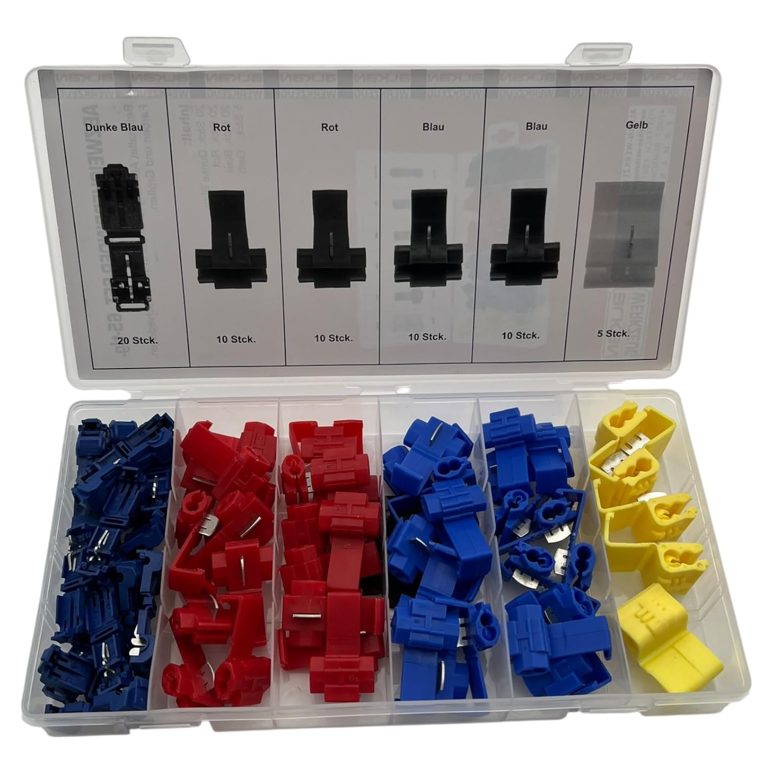 200 Stück Set T-Abzweigverbinder in blau 1.5-2.5mm² Stromdieb und Flachstecker Kabelschuhe 6,3 mm Schnellverbinder Kit Verbindungskabel
