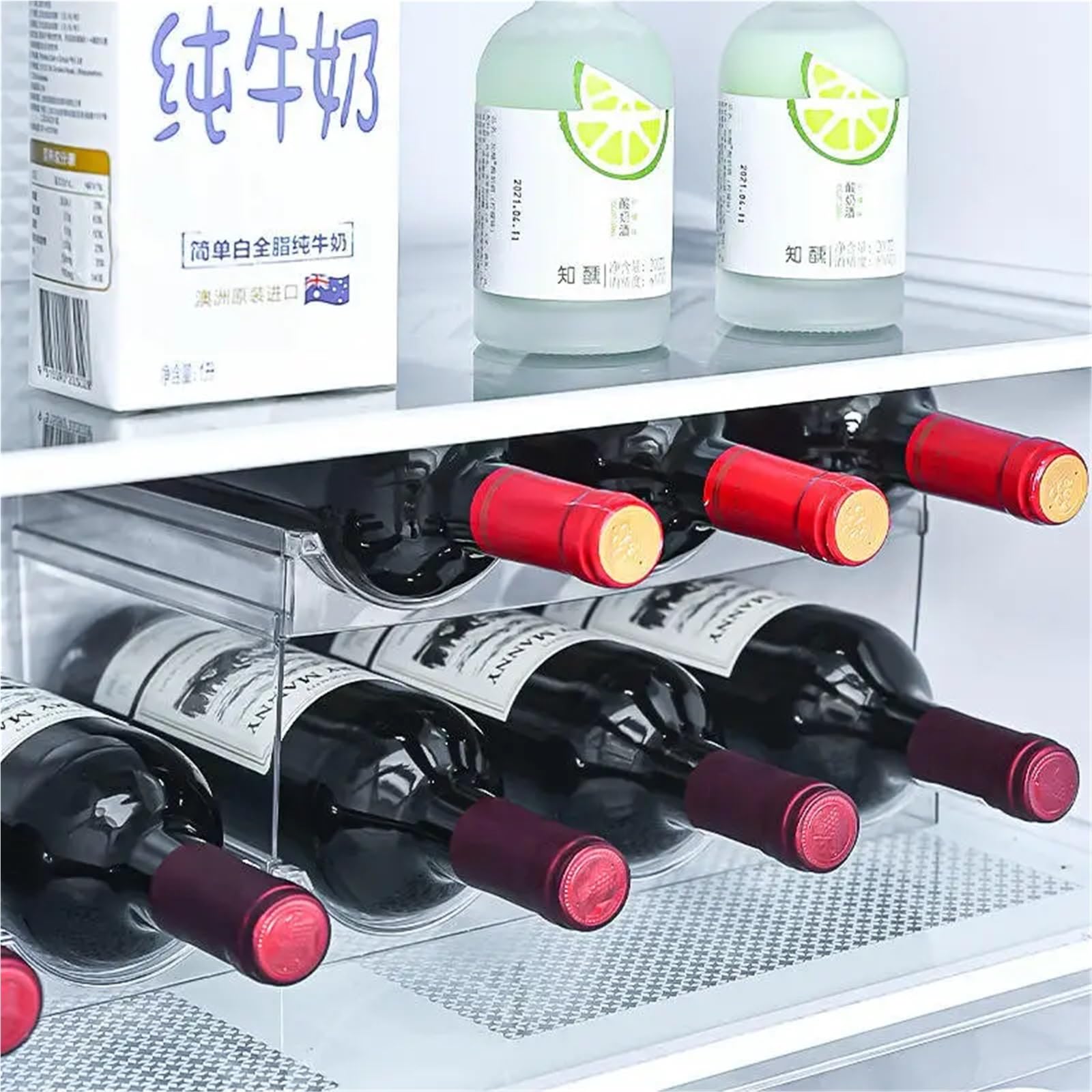 weinregal 2/3/4-lagiges Wasserflaschen-Lagerregal, durchsichtig, stapelbarer Wasserflaschenhalter, Tassen-Organizer for Küchenschrank, Arbeitsplatte, Kühlschrank(3 Layers)
